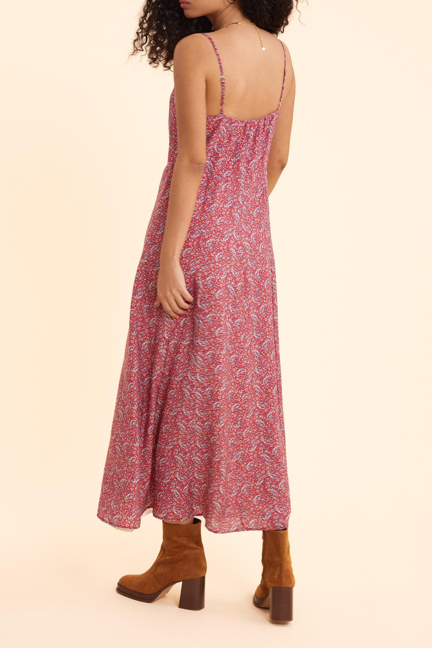 RED STRAPPY DRESS WITH PAISLEY PRINT CARMINE RED 4