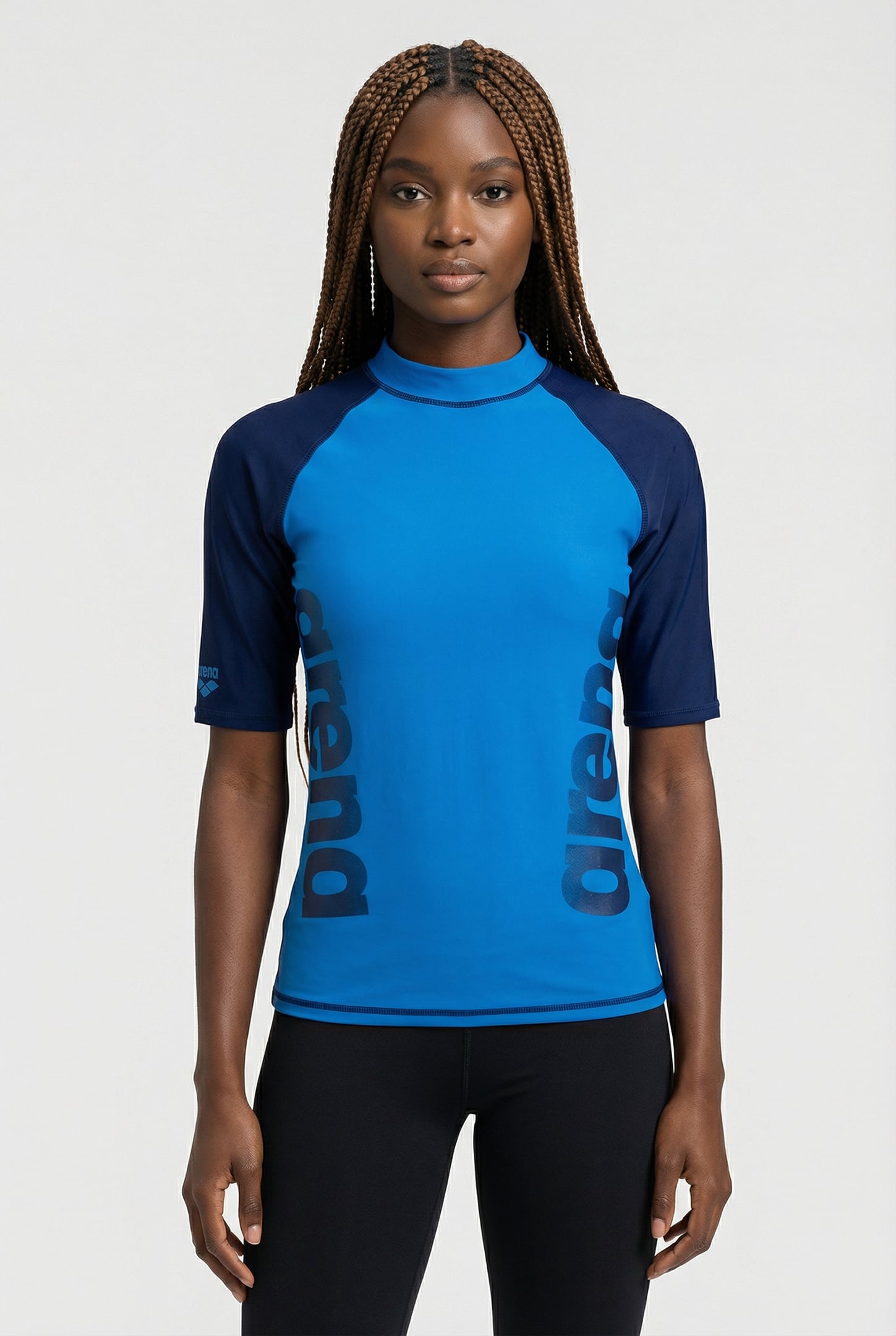 WOMEN'S ARENA RASH VEST S/S GRAPHIC TURQUOISE-NAVY 1