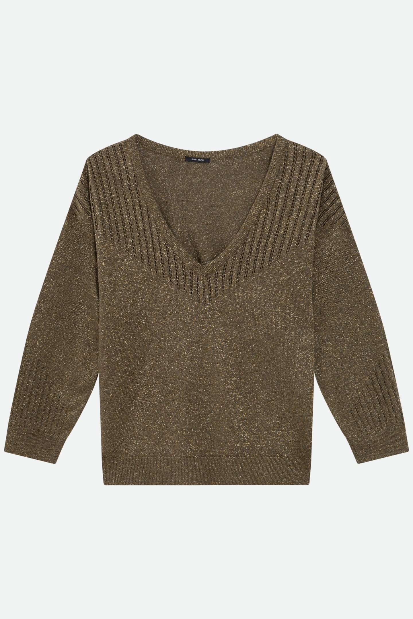 TECKO - FANCY KNIT LUREX KHAKI SWEATER 1