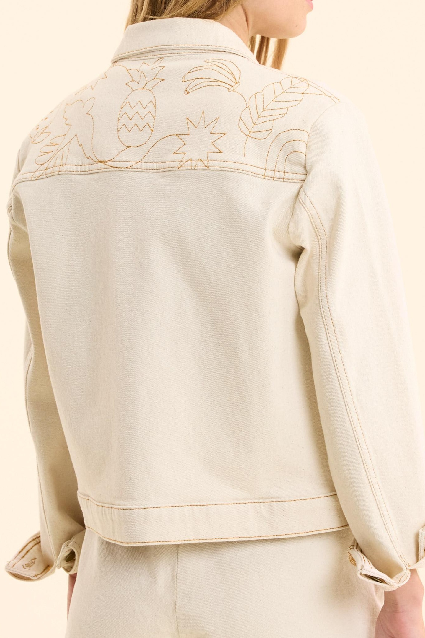 OFF-WHITE DENIM JACKET WITH OCHRE STITCHING ECRU 4