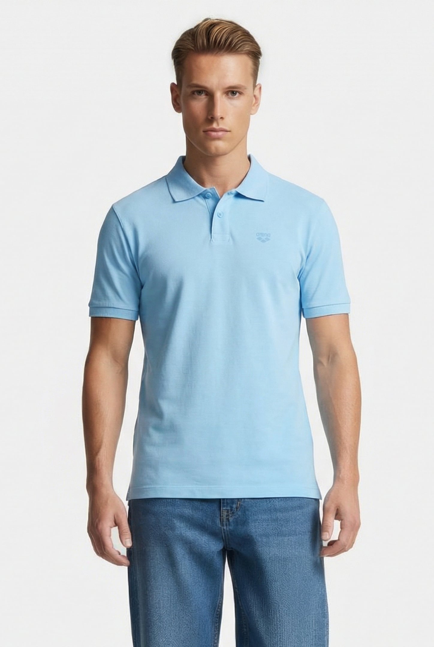 MEN'S POLOSHIRT SOLID COTTON PIQUET AQUA-NAVY 1