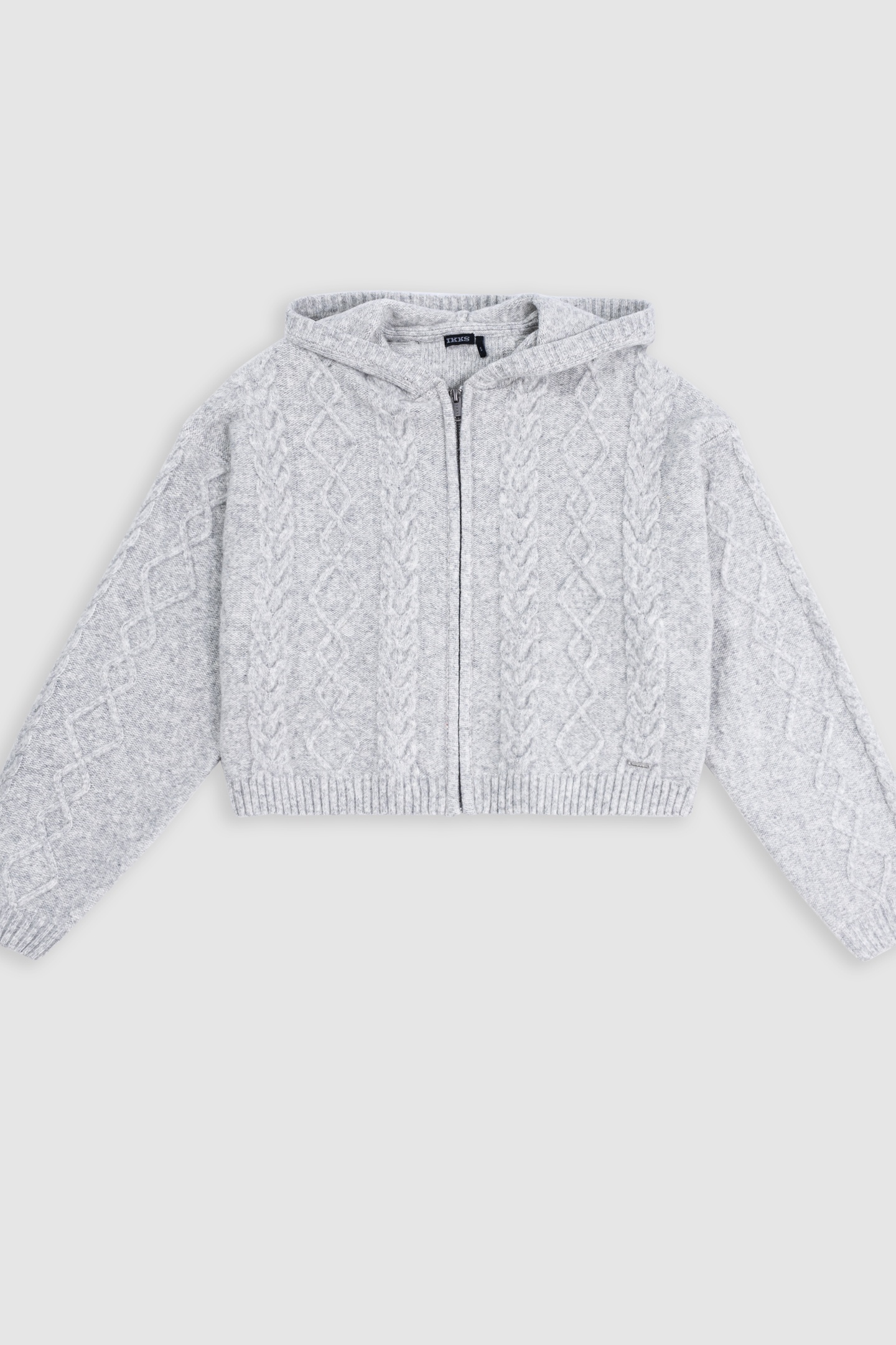 GIRL'S GREY ZIP-UP CABLE-KNIT CARDIGAN 1