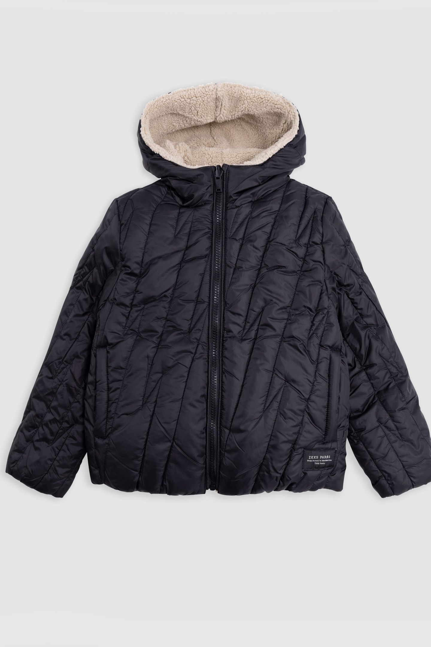 BOY'S REVERSIBLE BEIGE SHERPA AND BLACK NYLON JACKET 1