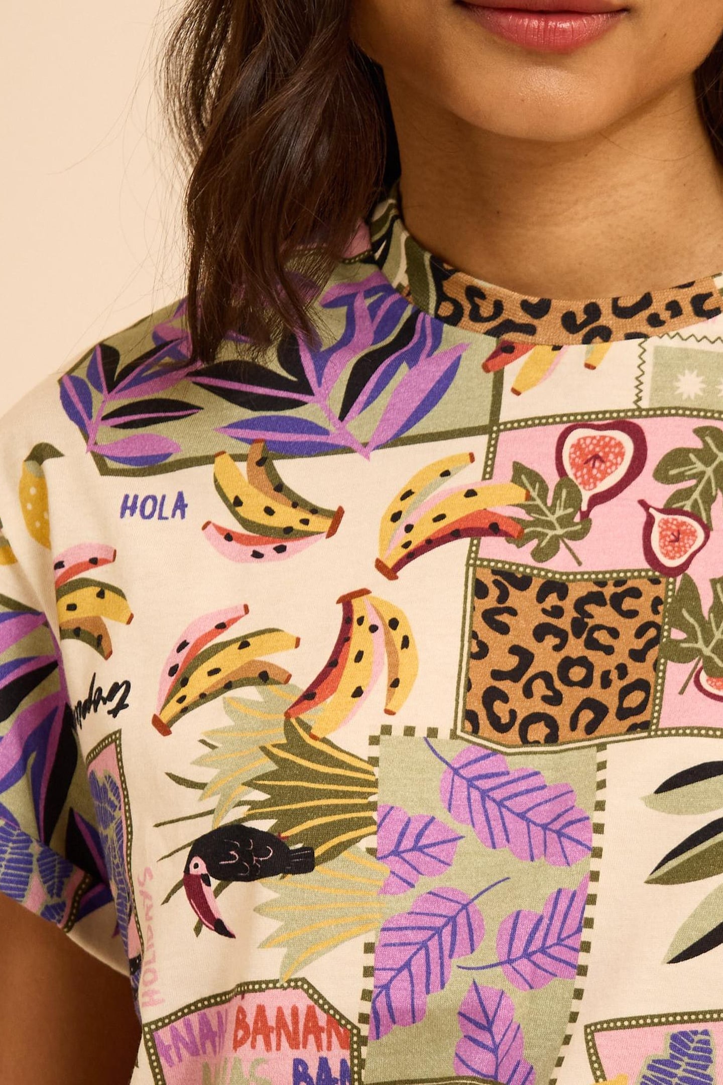 BANANA PATCHWORK PRINT T-SHIRT ECRU 5