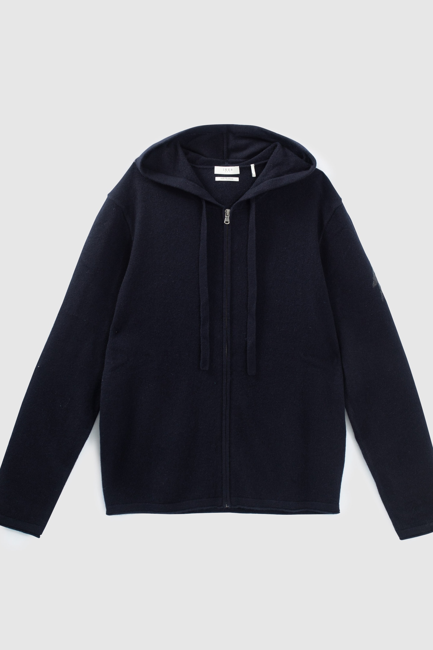 NAVY PURE CASHMERE ZIPPED HOODED CARDIGAN 4