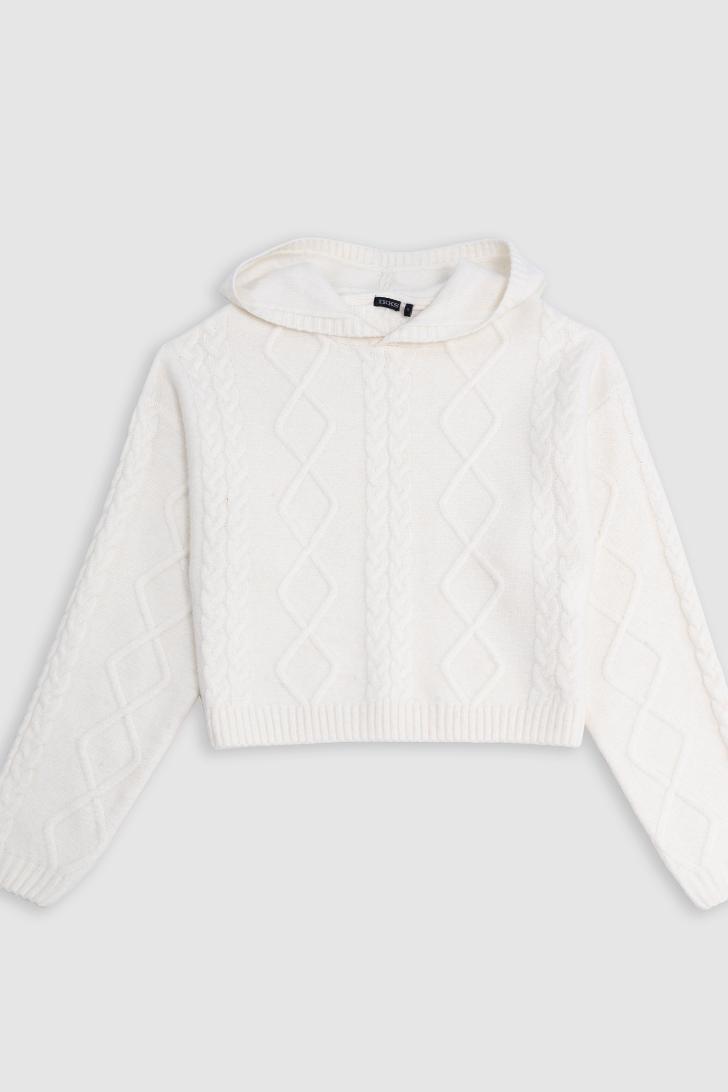 GIRL'S BEIGE HOODED CABLE KNIT SWEATER 1