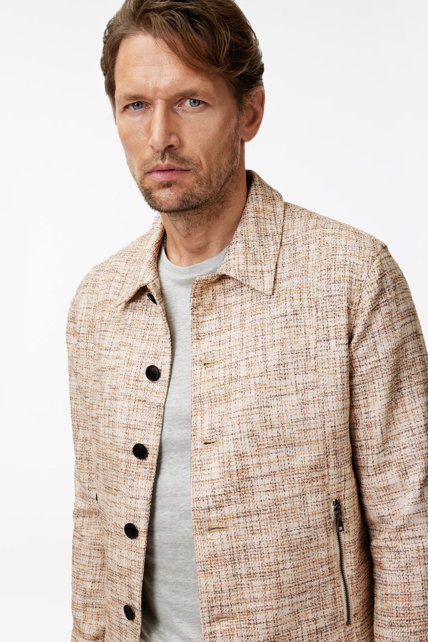 TRUCKER JACKET WITH FRONT DOUBLE ZIPPERS NATURAL 2