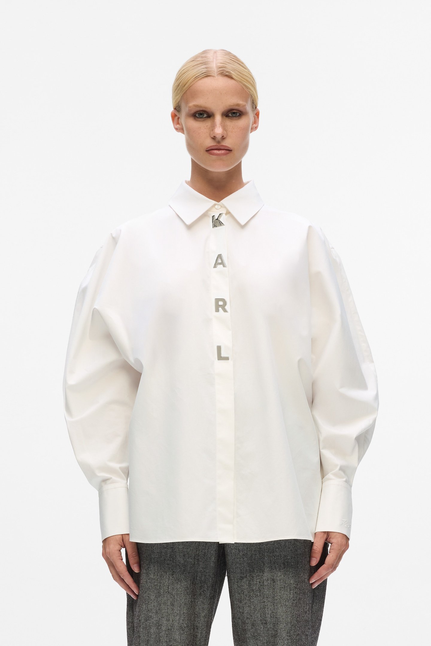 WHITE KARL SNAP FASHION POPLIN SHIRT 1