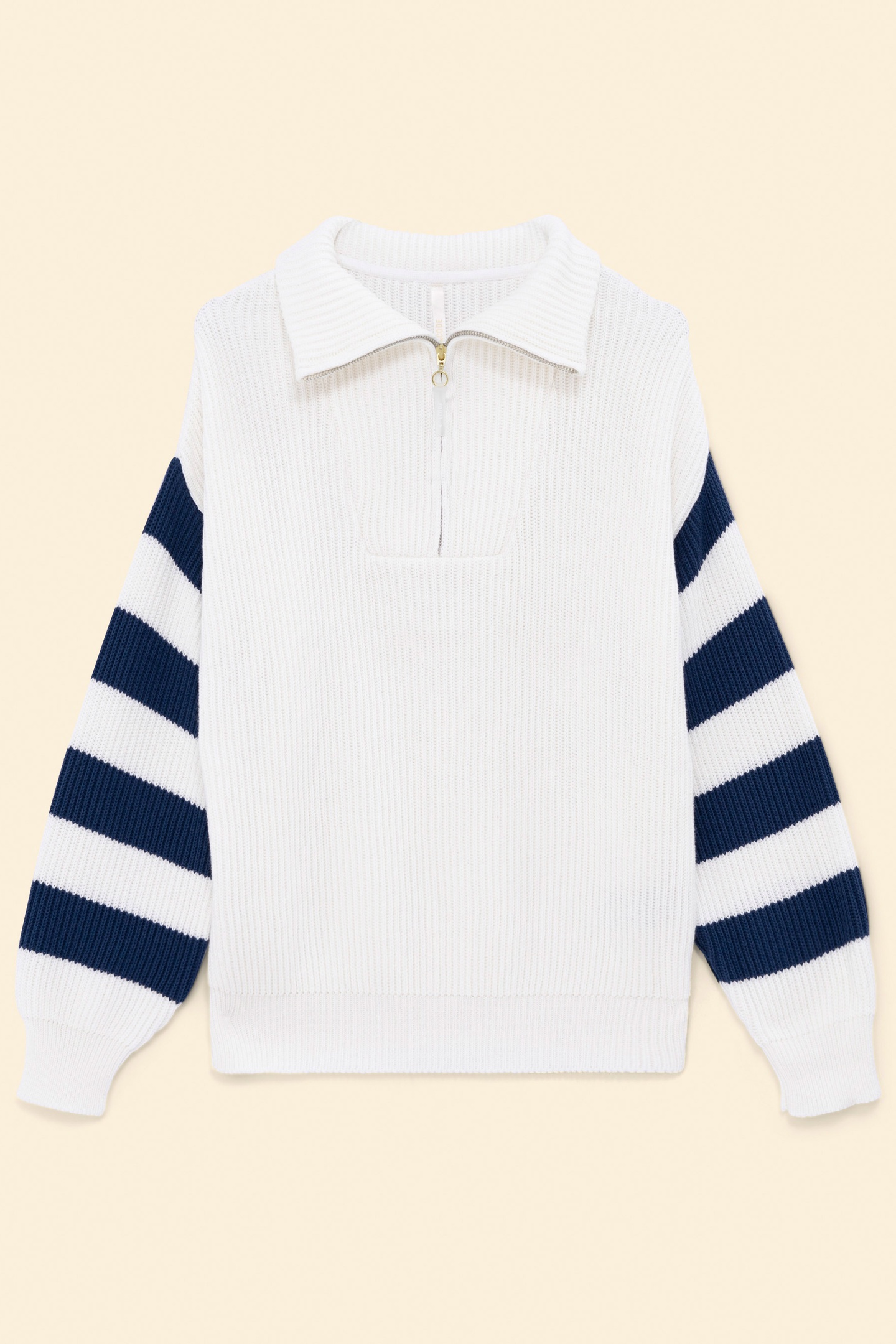 WHITE TRUCKER SWEATER KNIT STRIPED SLEEVES OFF-WHITE 6
