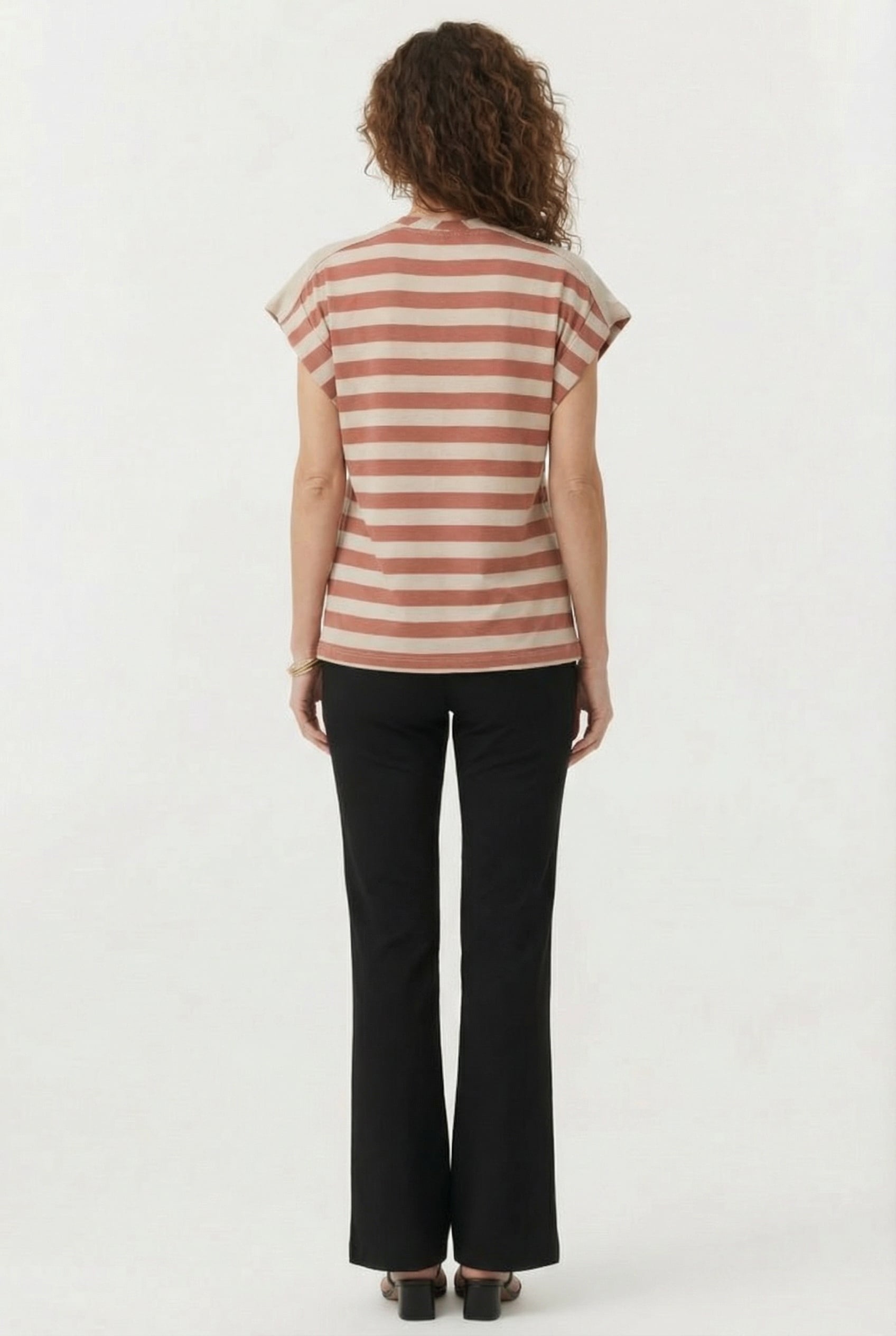 V- NECK TOP COTTON MODAL STRIPE JERSEY SEPHIA BLUSH 2