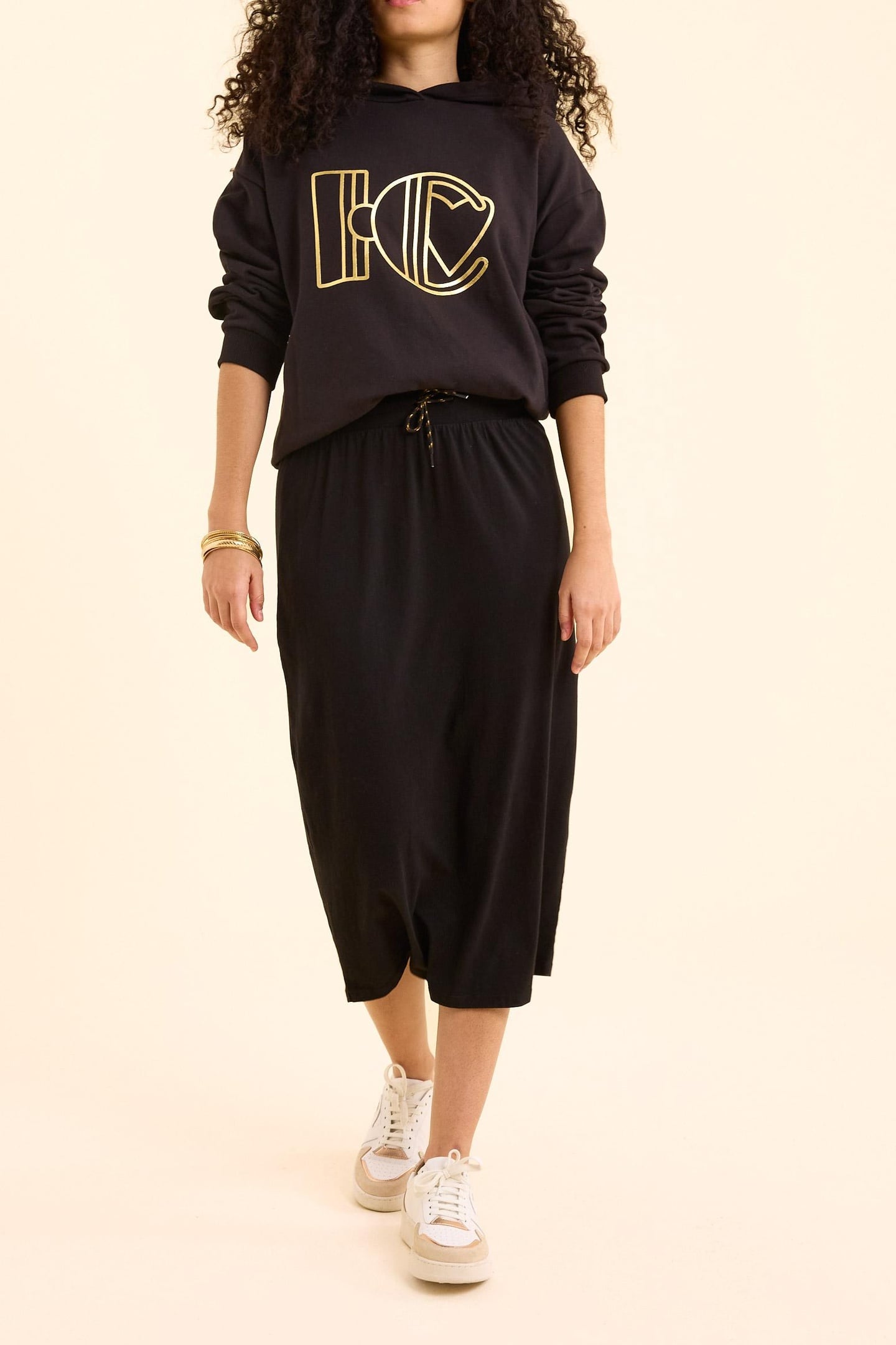 BLACK HOODIE WITH GOLD MONOGRAM BLACK 2