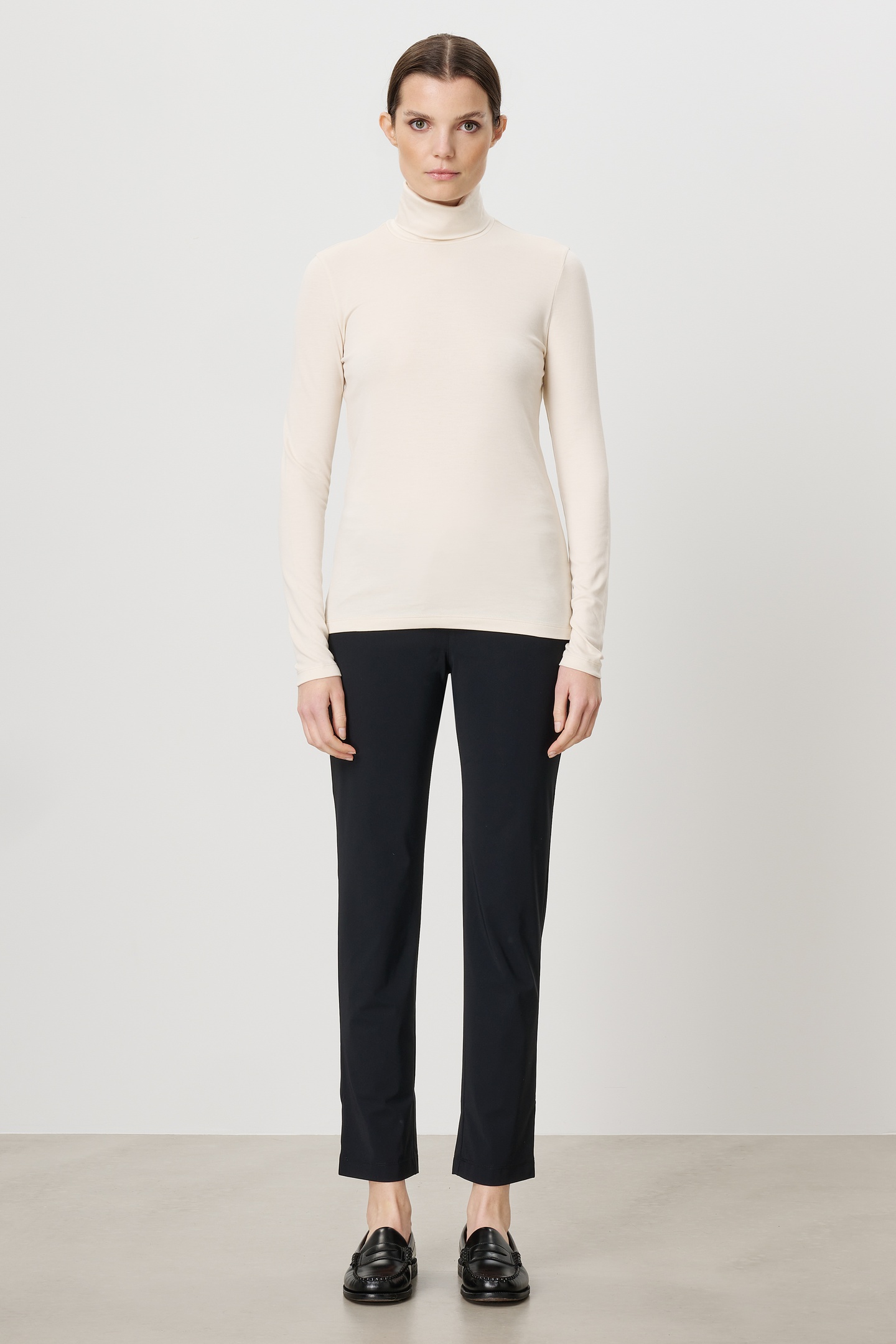 TENCEL ROLL NECK TOP LATTE 2