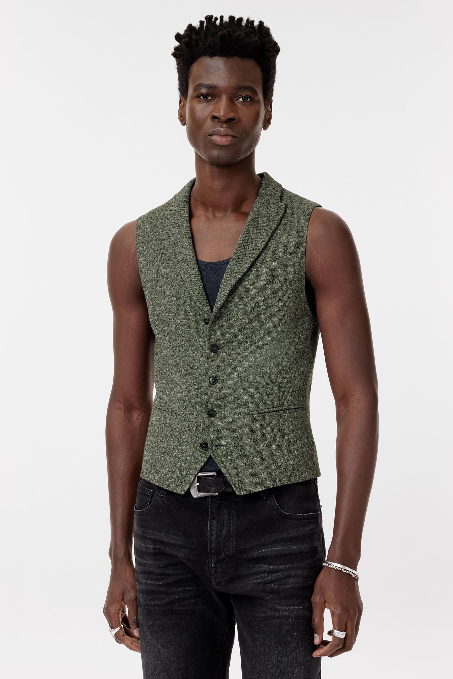 John Varvatos Woodward Vest - Slim Fit Peak Lapel Vest Moss Green Maat: 46 | Gilets Outlet | Heren | Groen