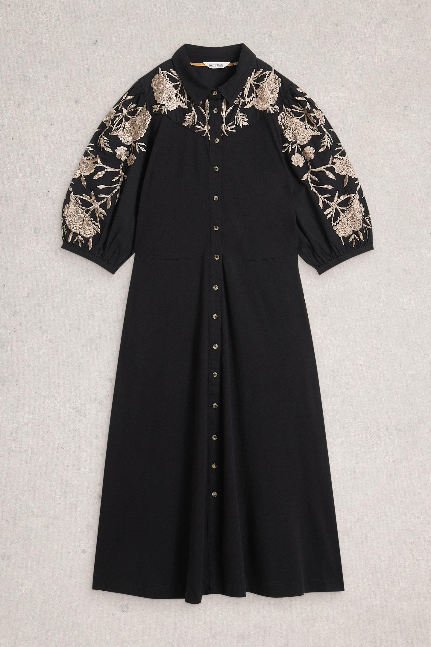 RUA EMBROIDERED JERSEY DRESS PURE BLACK 4