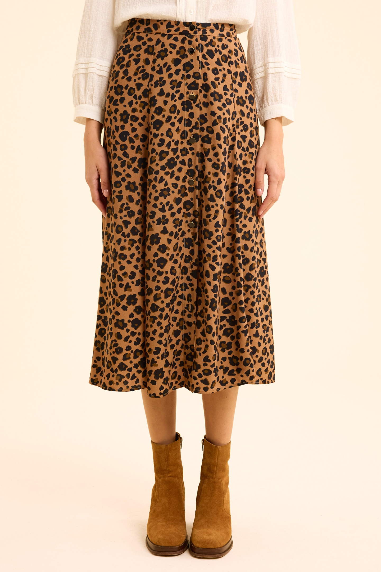 LEOPARD PRINT MIDI SKIRT CAMEL 2