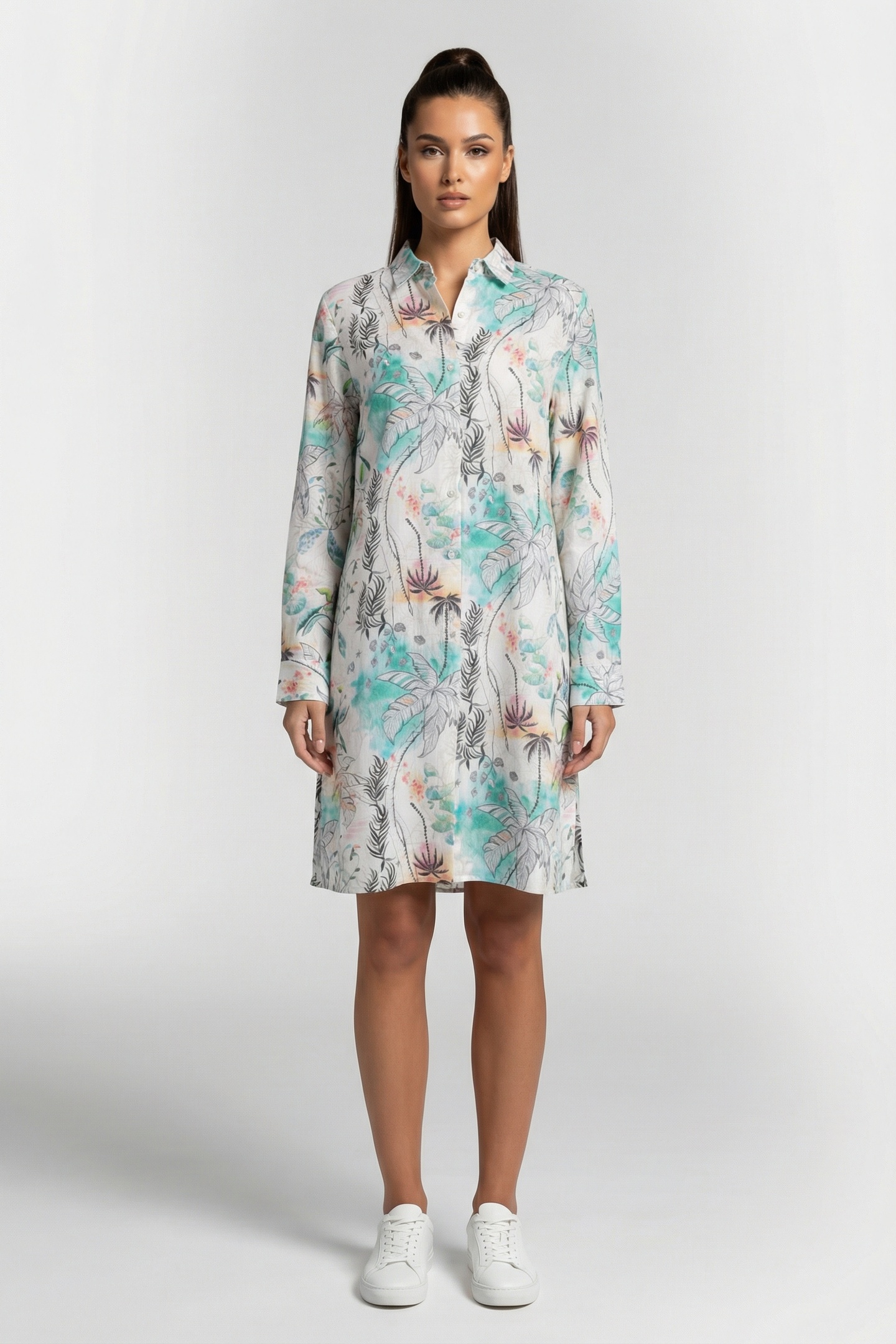 TUNIC CHILL OUT IN OFFWHITE WITH PALM FESTIVAL PRINT. 1