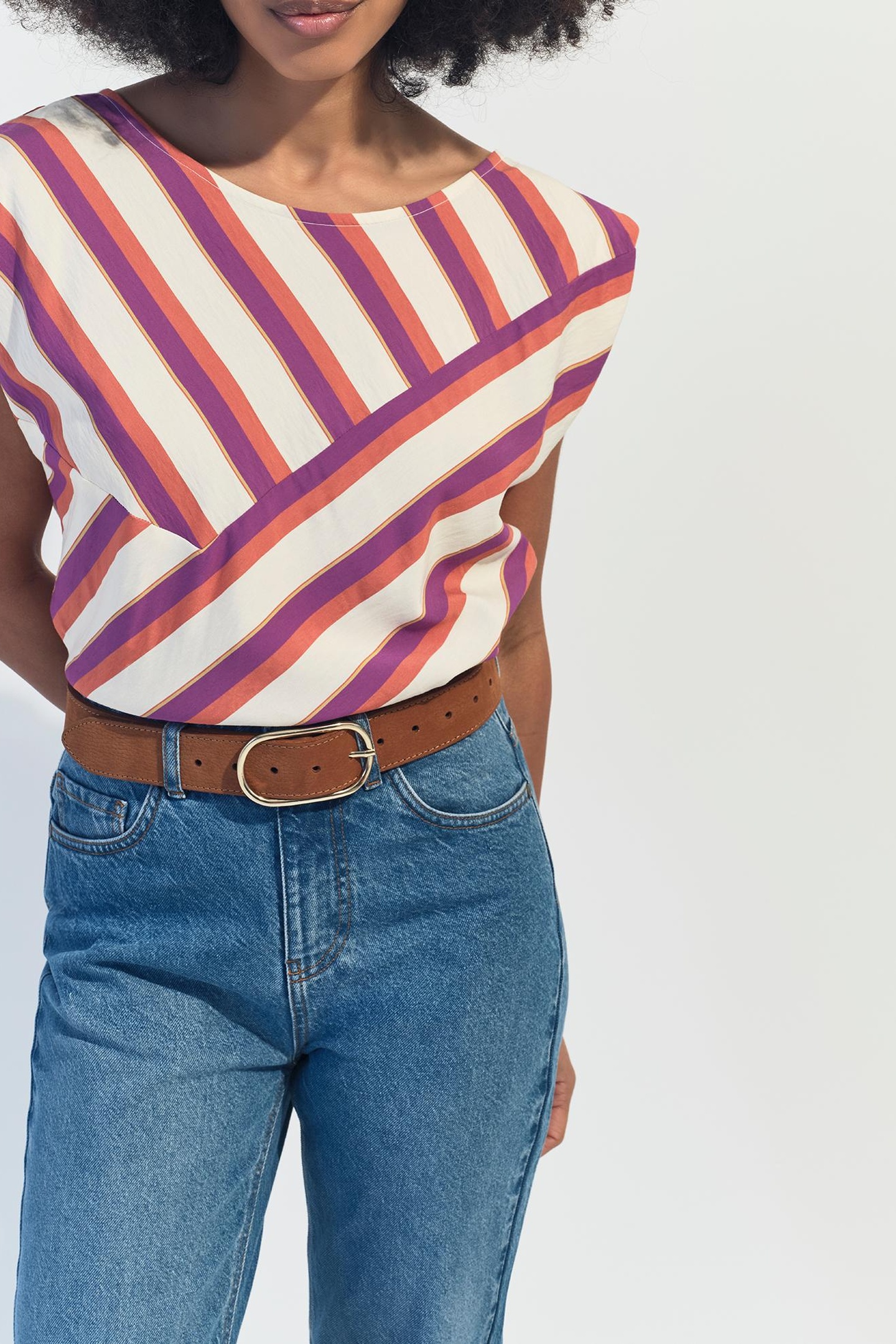 CANDI - ECRU TOP WITH REVERSIBLE COLOR STRIPES FRONT/BACK 1