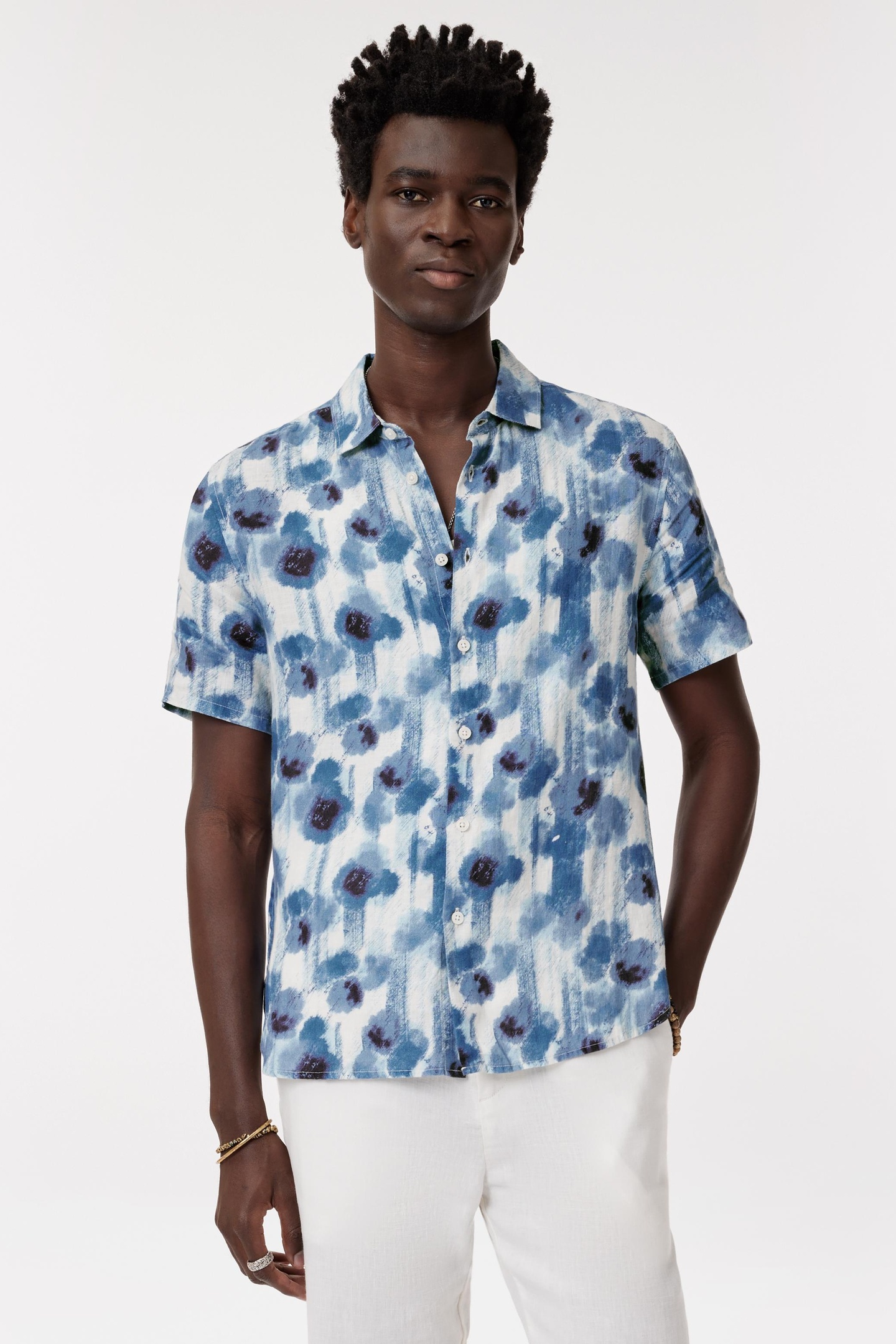 John Varvatos Sean Short Sleeve Shirt Fountain Htr Maat: S | Casual Overhemden Outlet | Heren | Blauw
