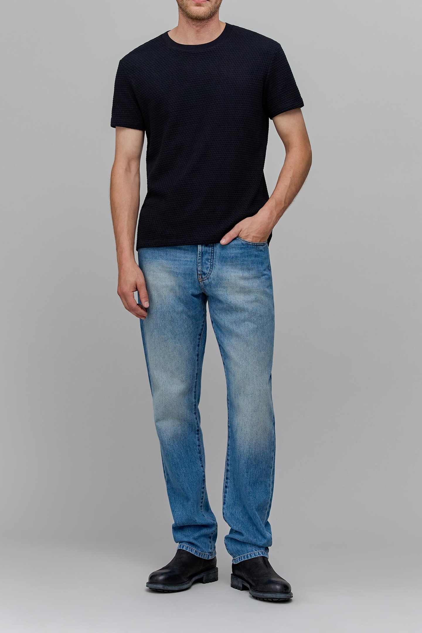 BLACK ORGANIC COTTON DECORATIVE JACQUARD T-SHIRT 1