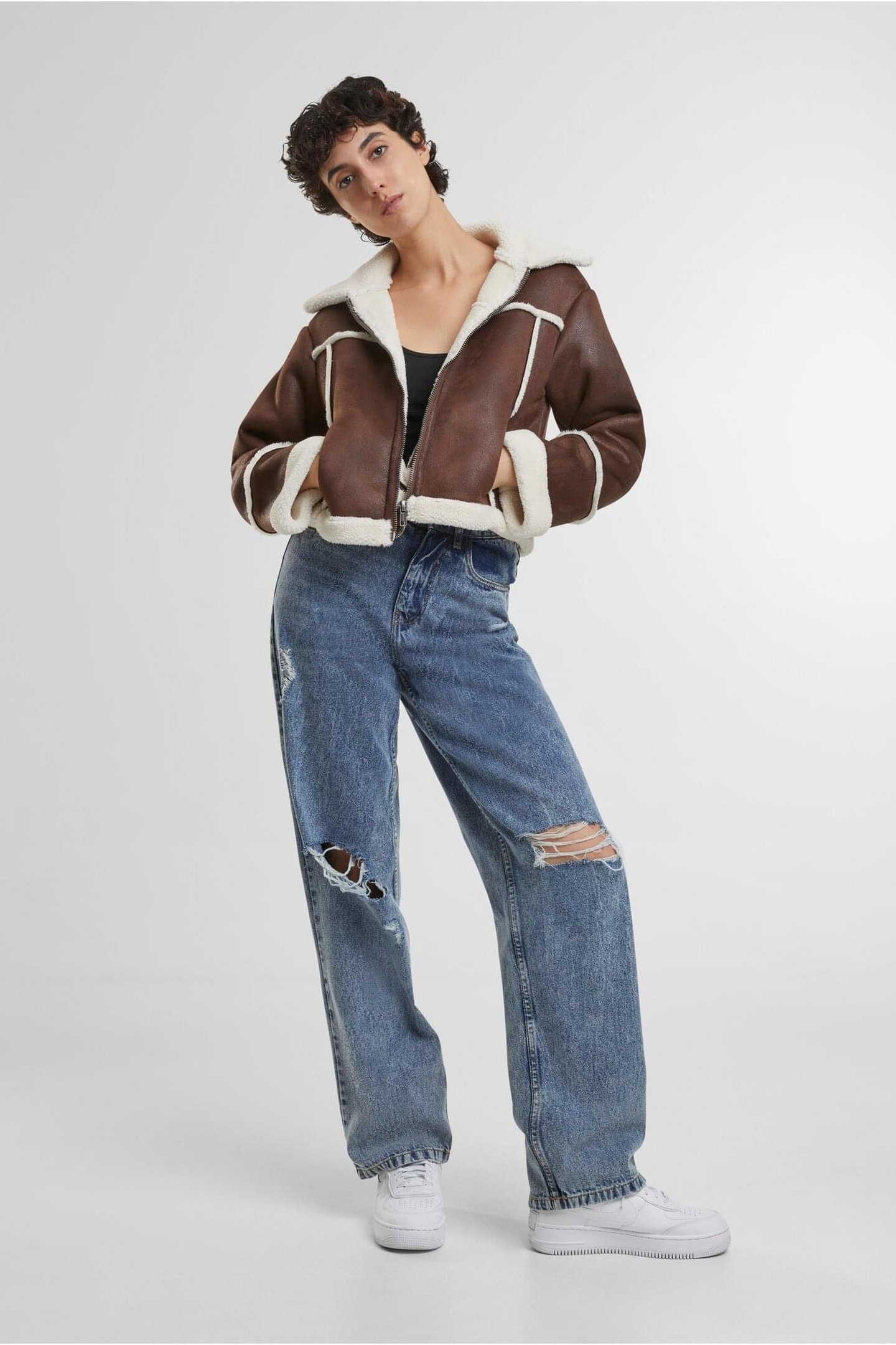 LADIES SHEARLING JACKET BROWN/WHITESAND 3