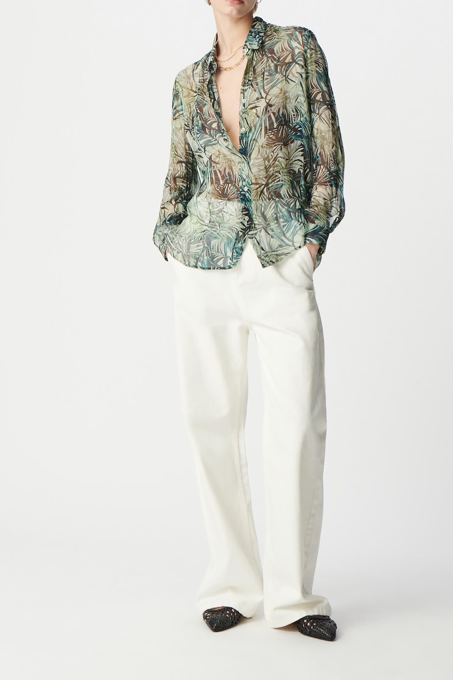 TURQUOISE FOLIAGE PRINT SHIRT 1