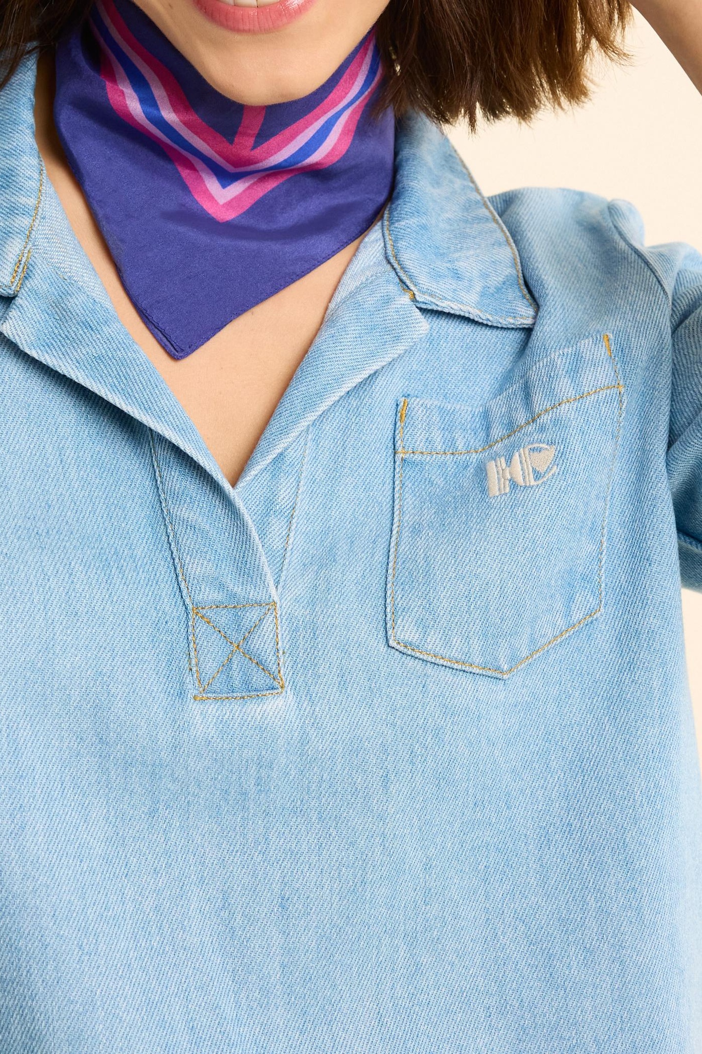 BLUE DENIM PEA JACKET-STYLE TOP BLEACH 4