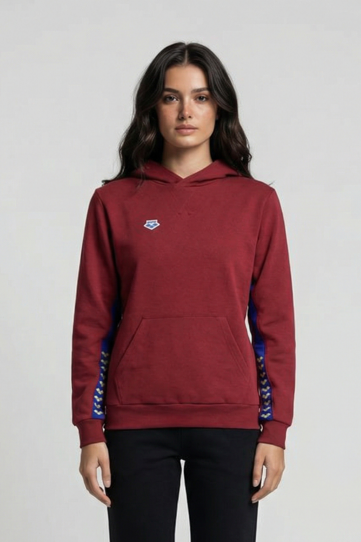 UNISEX ARENA ICONS HOODED SWEAT SOLID BURGUNDY NEON BLUE 1