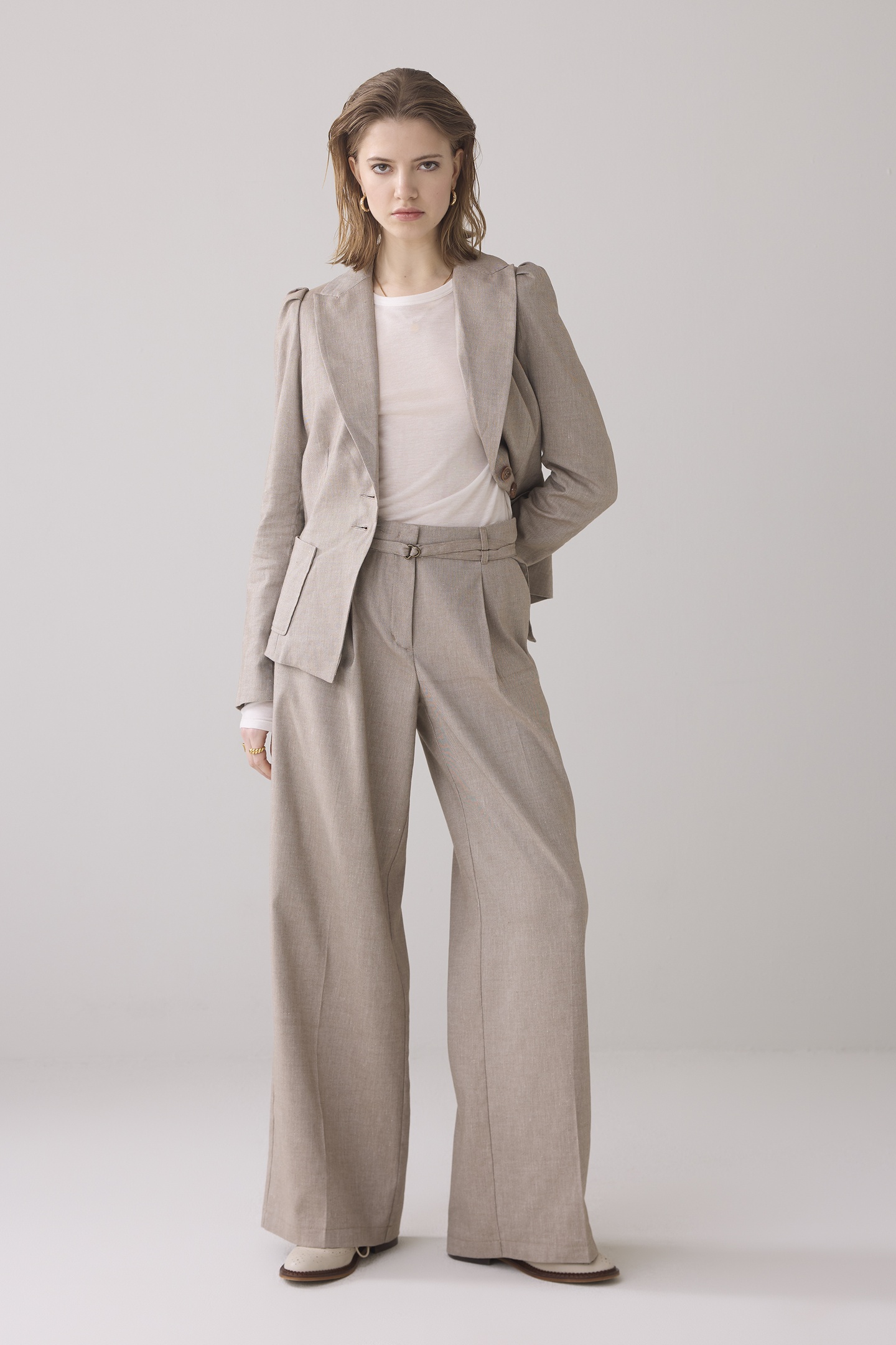 TROUSERS WIDE LINEN BLEND TWILL KHAKI 2