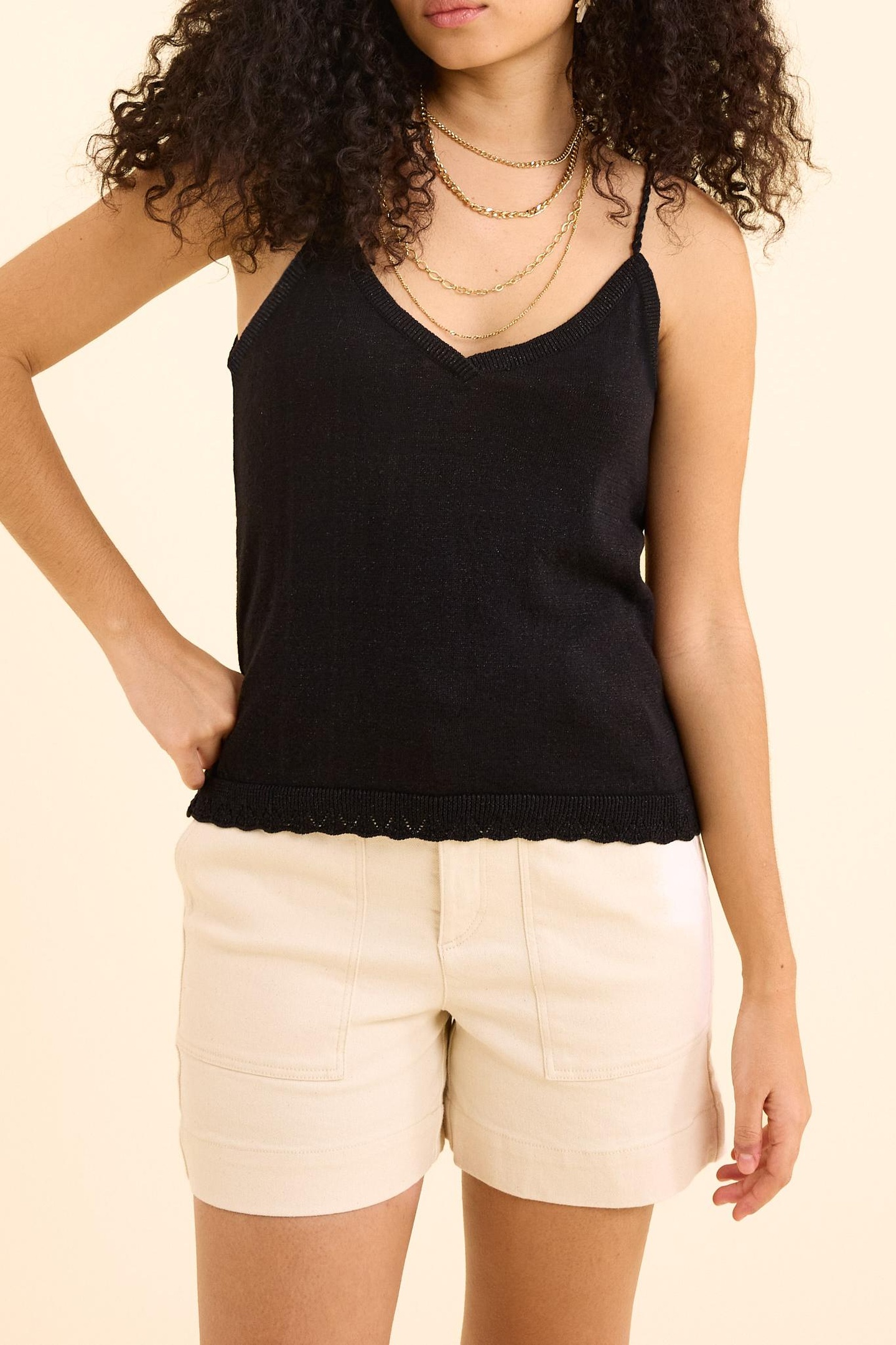 BLACK GLITTERY KNIT STRAPPY TOP BLACK 1