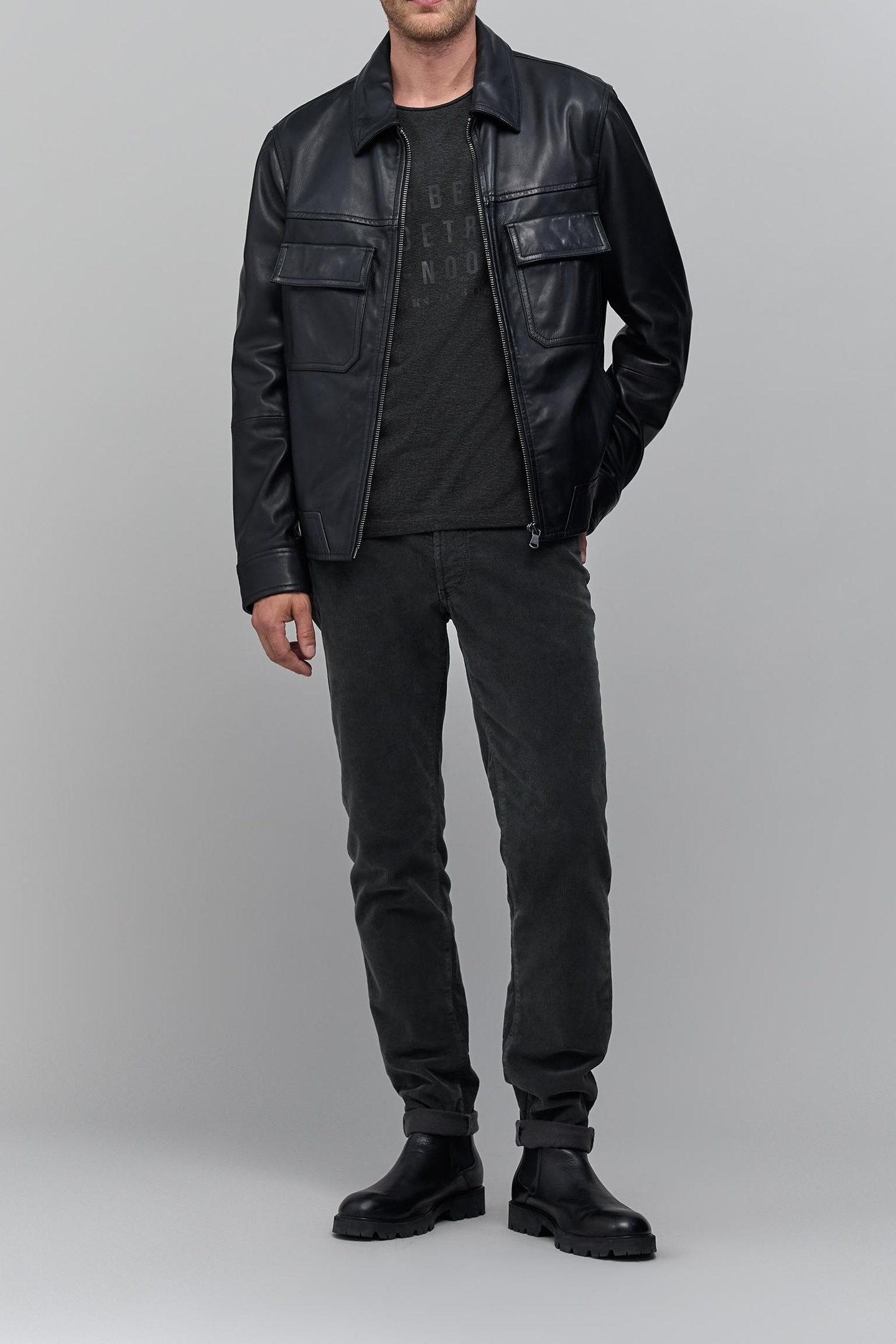 STRIPED ANTHRACITE T-SHIRT WITH MESSAGE 2