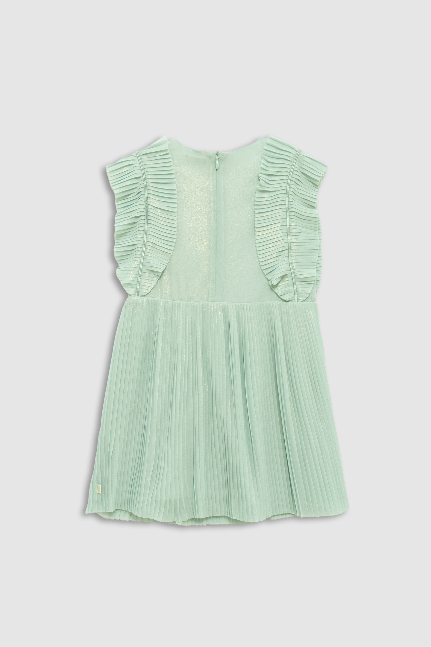WATER-GREEN IRIDESCENT PLEATED RUFFLED DRESS 2