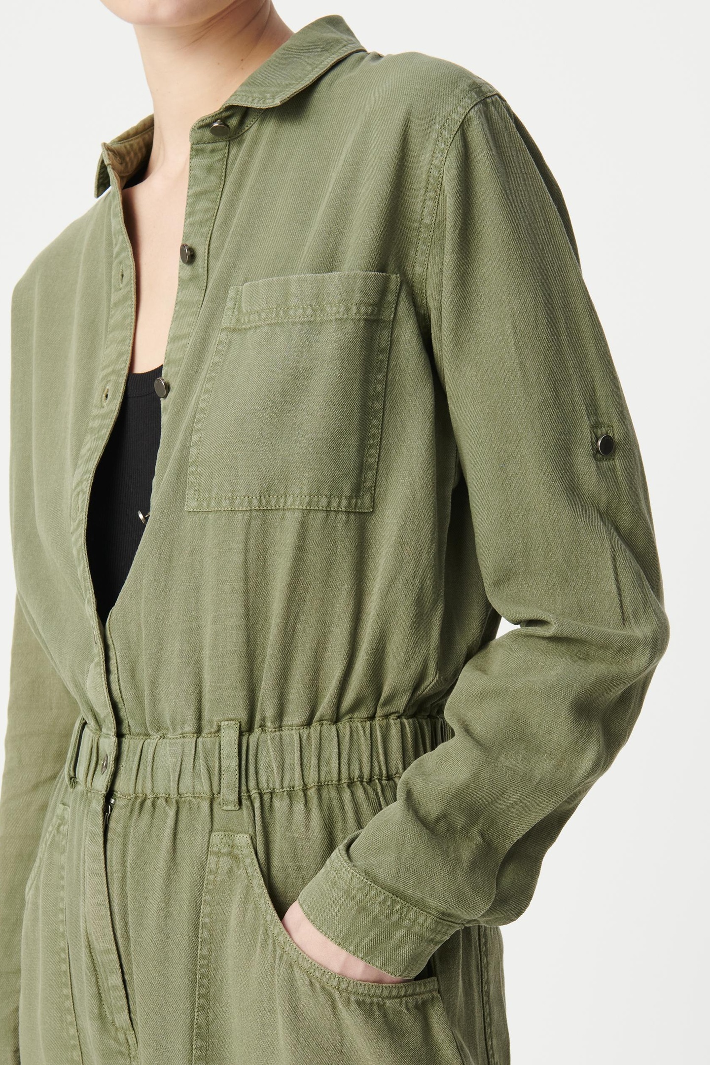 KHAKI DENIM JUMPSUIT WITH ELASTICATED WAISTBAND 5