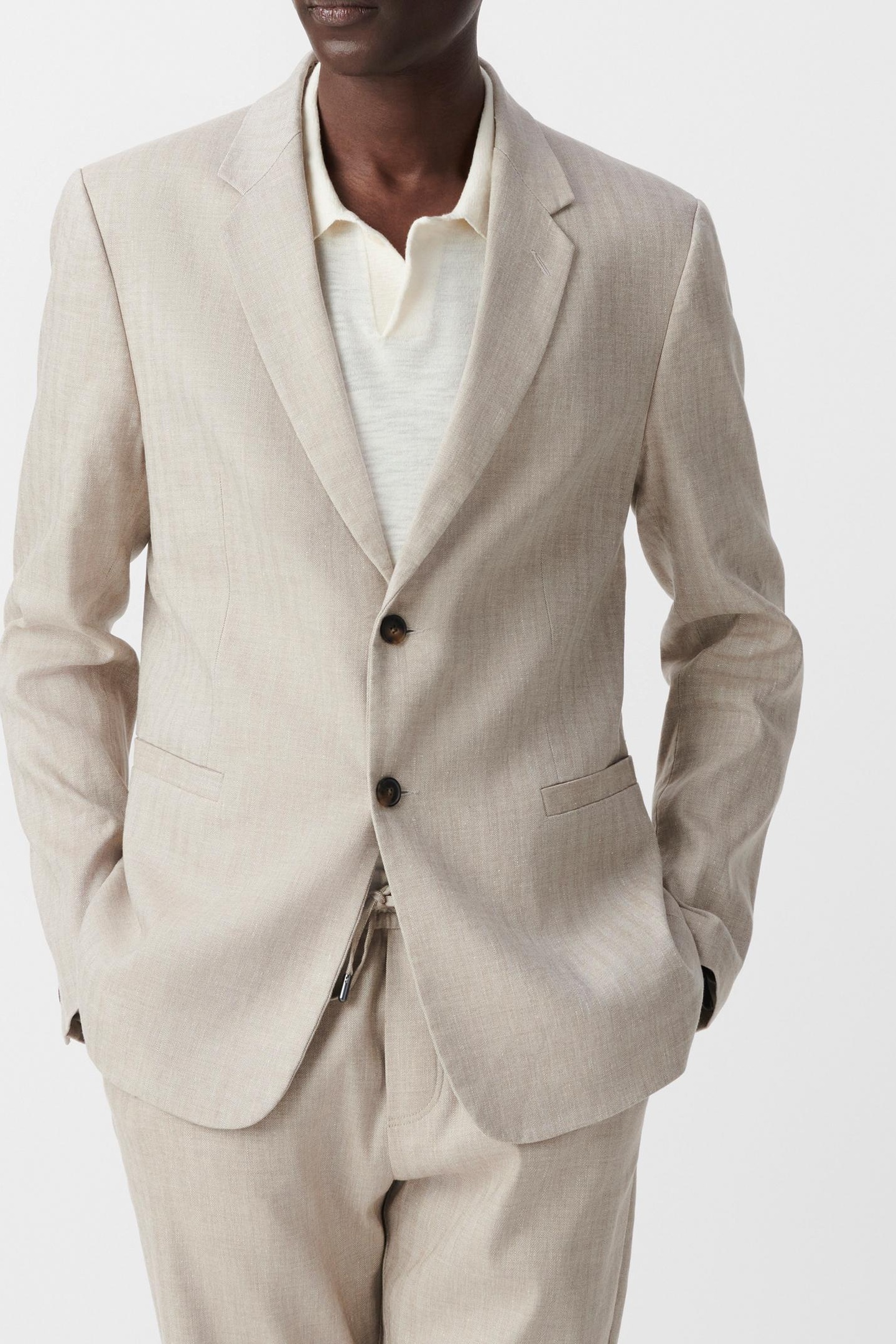BEIGE LINEN BLEND SUIT JACKET 2