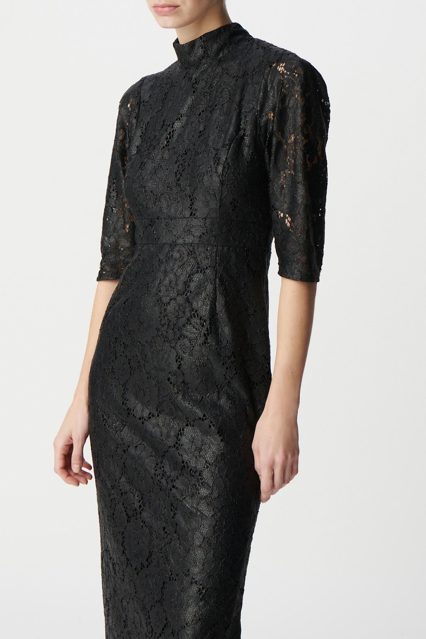 BLACK COATED LACE MIDI DRESS 2