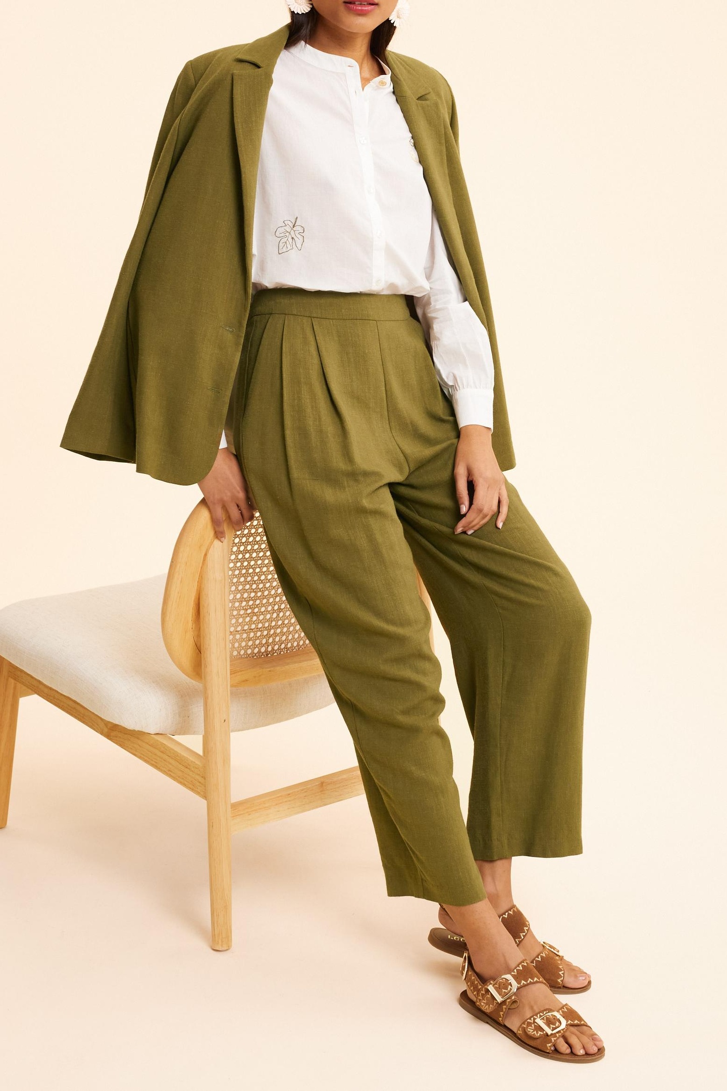 KHAKI LINEN BLEND SUIT PANTS KHAKI 9