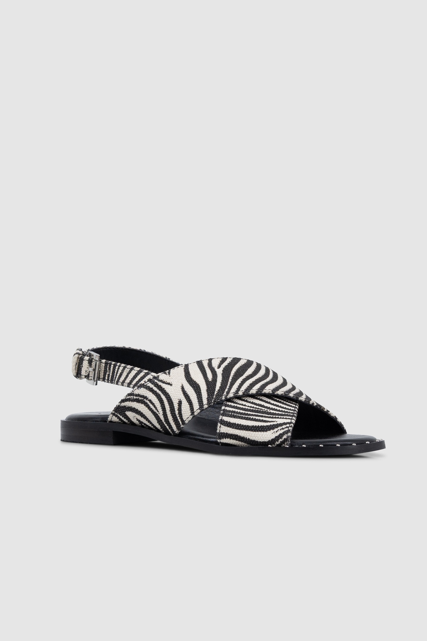 ECRU CANVAS ZEBRA PRINT FLAT SANDALS 2