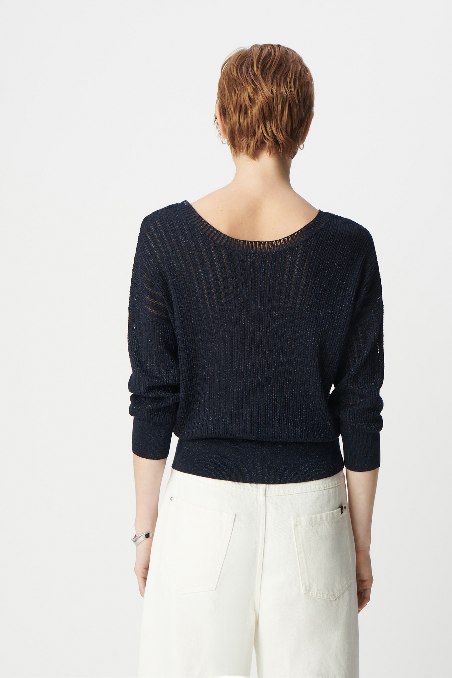 CHIC NAVY OPENWORK LUREX SWEATER 3