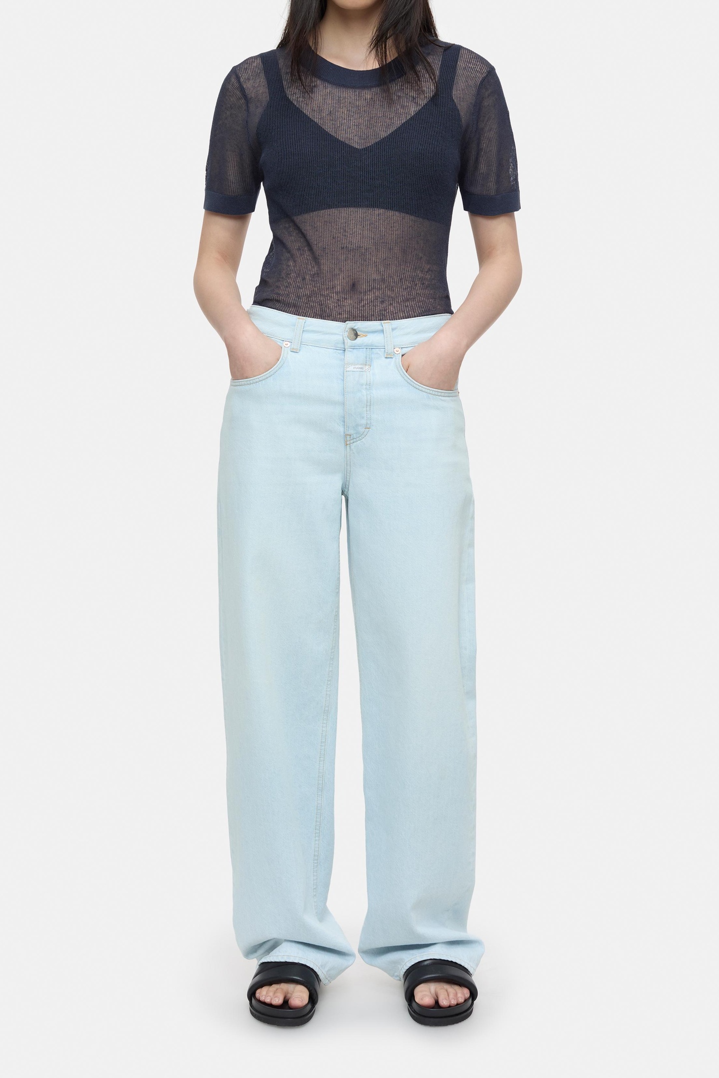 Closed Crew Neck Short Sleeve Knits Space Blue Maat: S | Wijde Broeken Outlet | Dames | Blauw