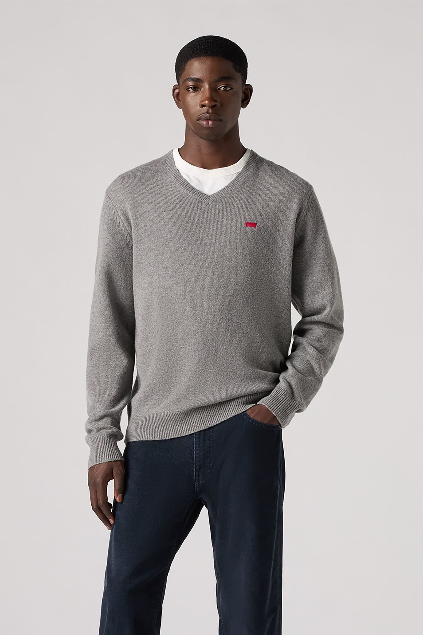 V NECK HM SWEATER MID TONE GREY HEATHER 1