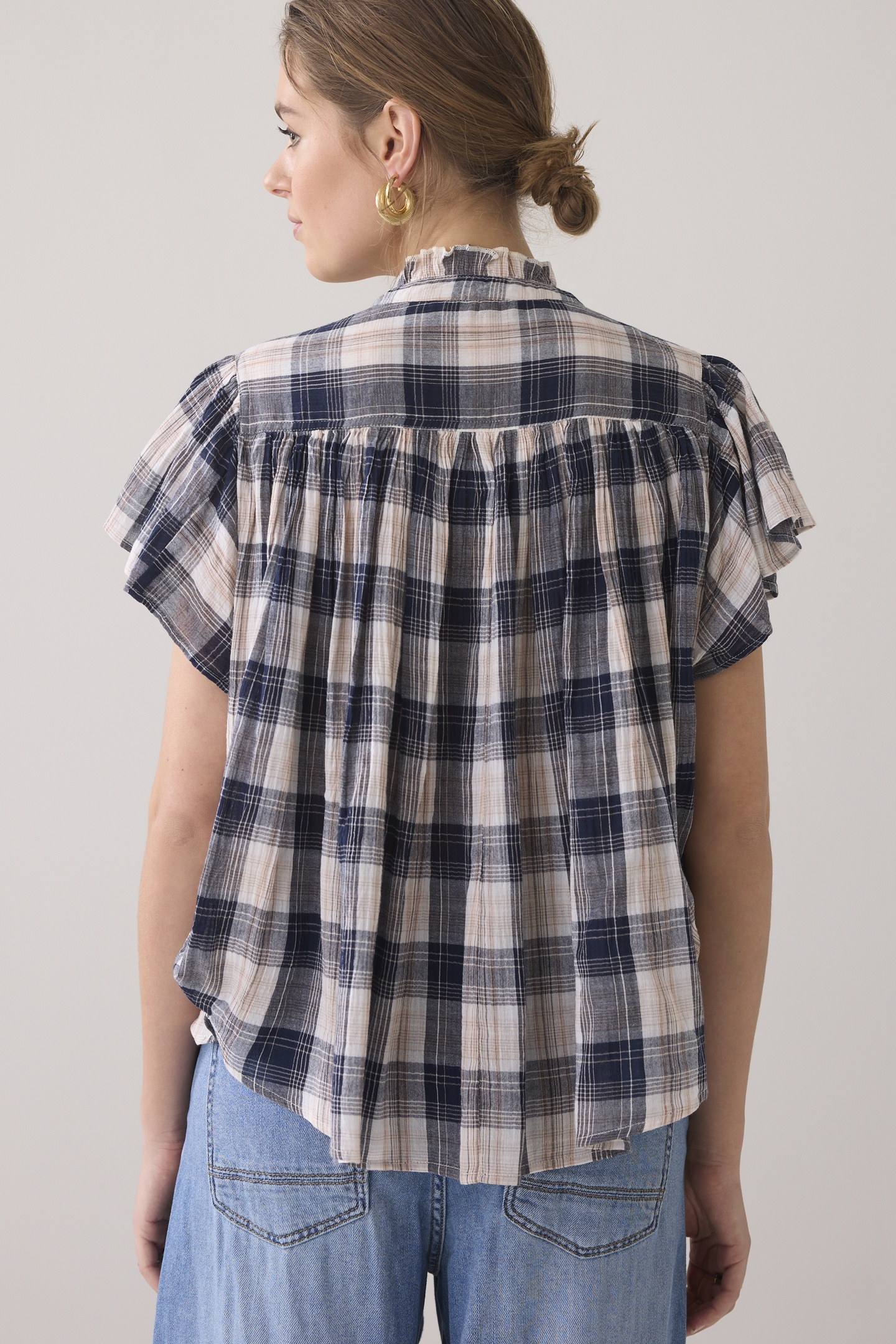 SLEEVELESS BLOUSE CRINKLE CHECK NAVY NOIR 3