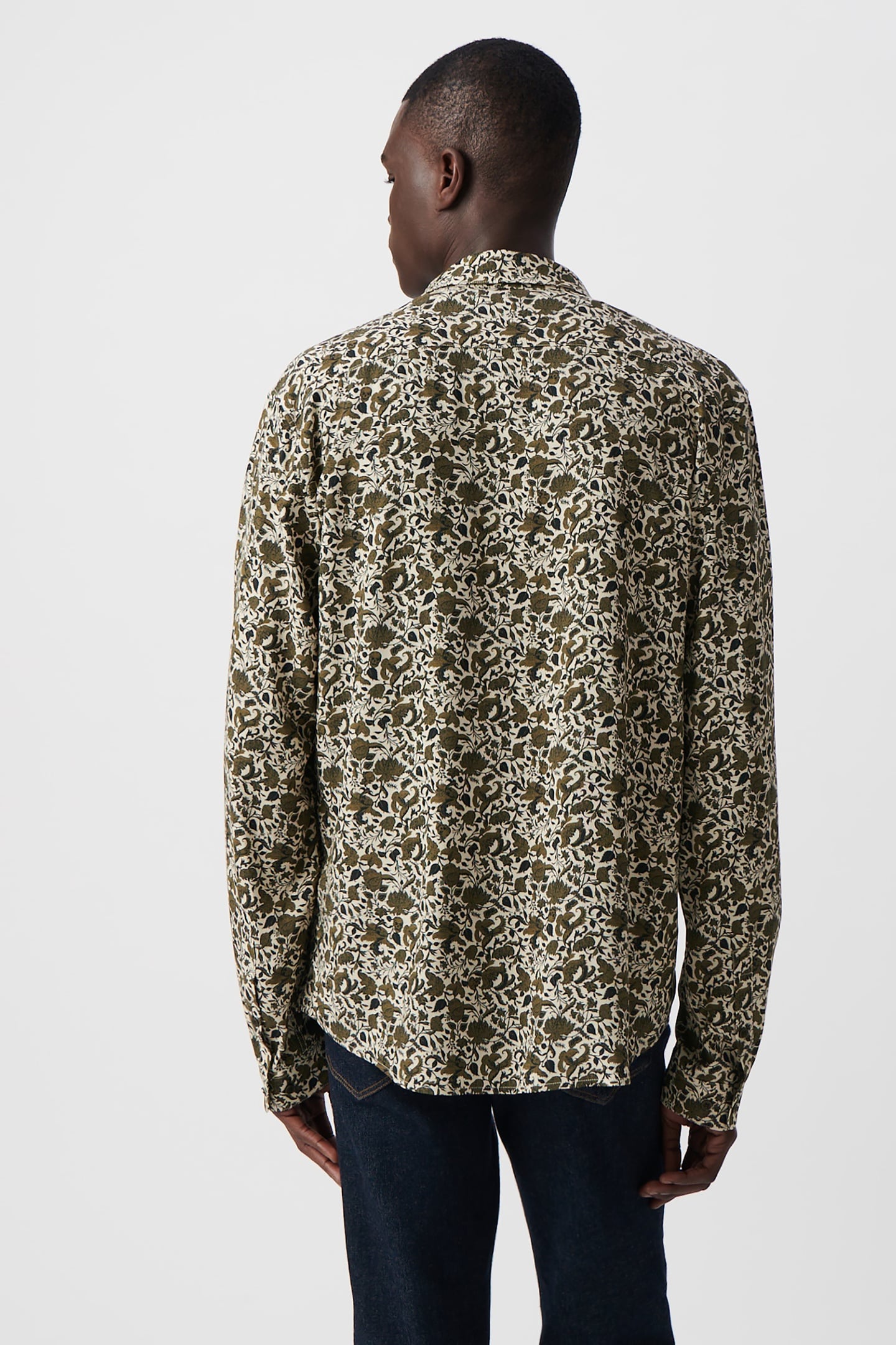 KHAKI SLIM SHIRT WITH FLORAL SKULL PRINT 3