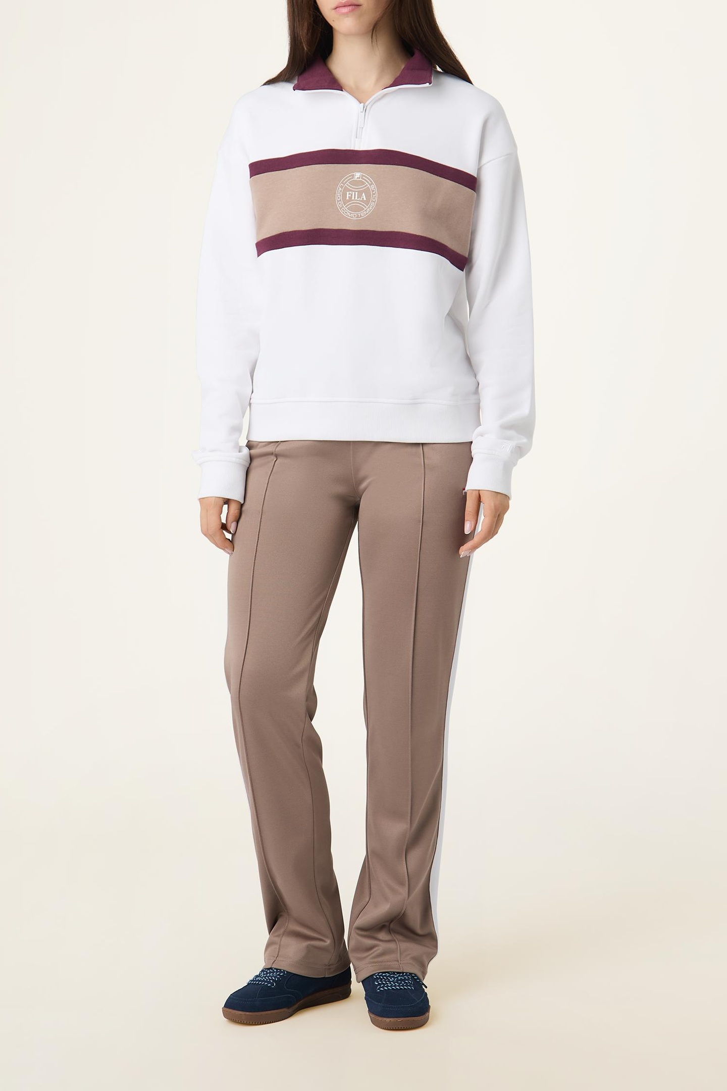 PARELLA RELAXED HALF-ZIP SWEATSHIRT BRIGHT WHITE-TAUPE GRAY 2