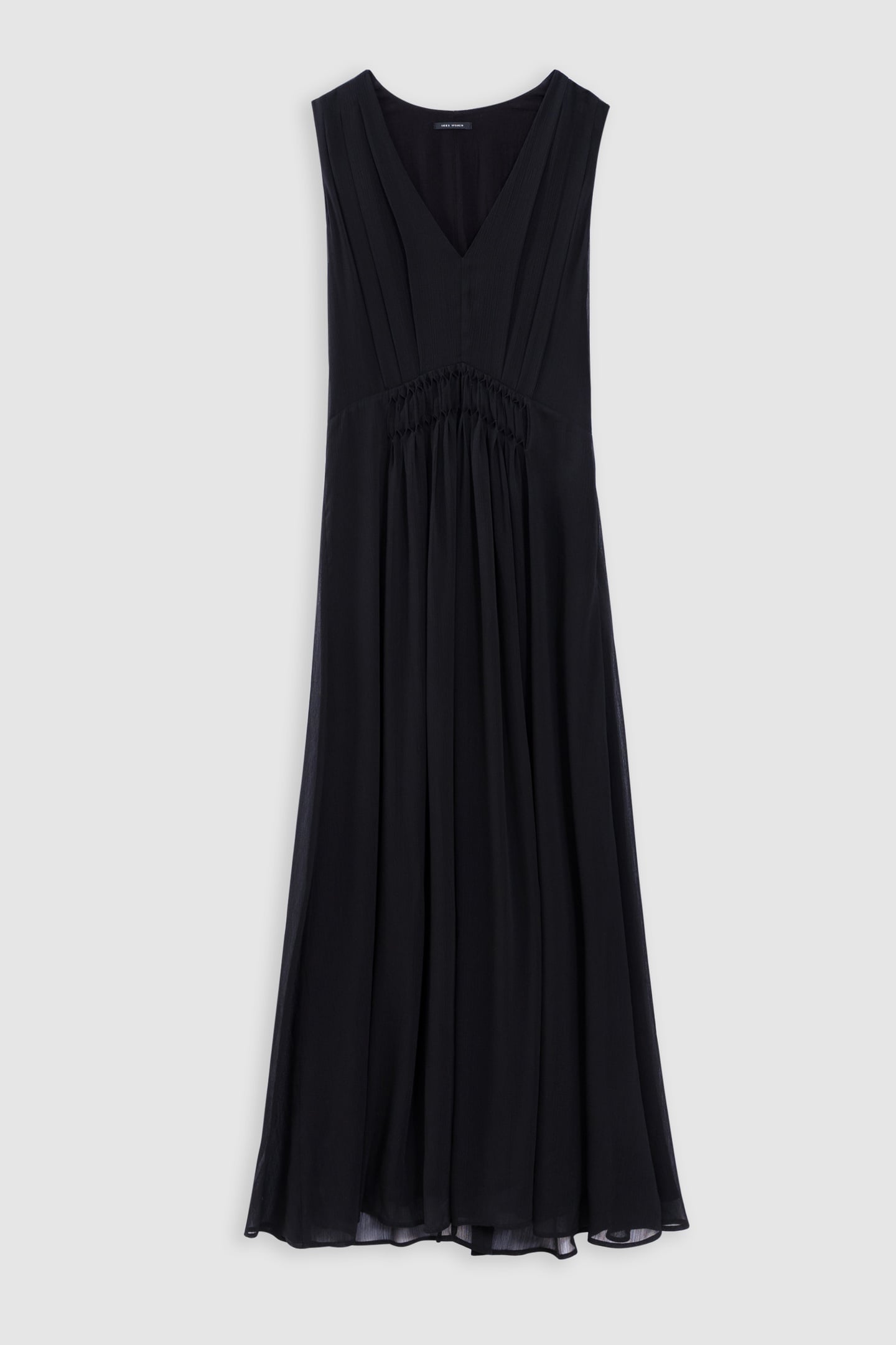 BLACK LONG DRESS WITH PLEATED WAIST DETAIL 4