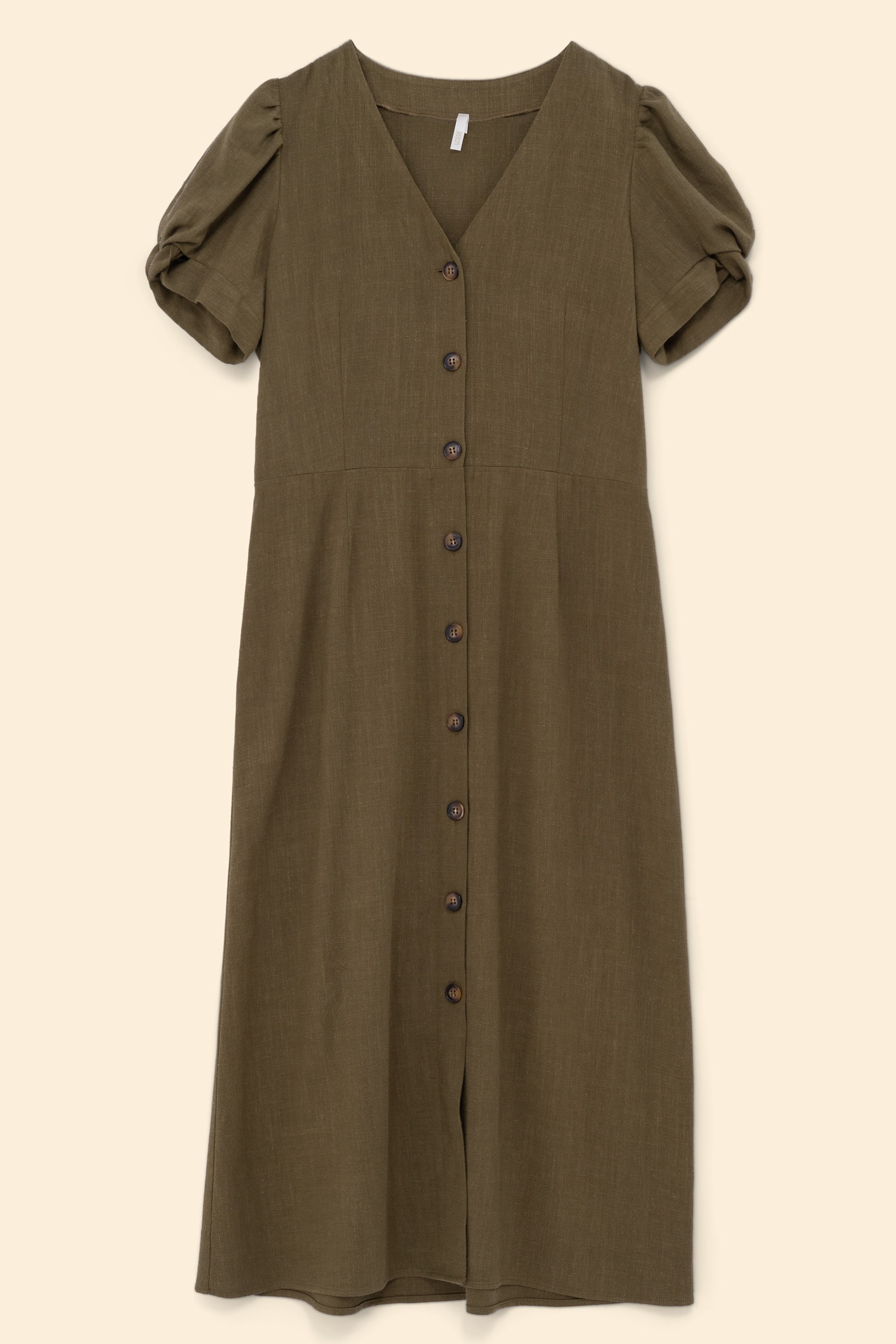 KHAKI LINEN BLEND BUTTONED MIDI DRESS KHAKI 4