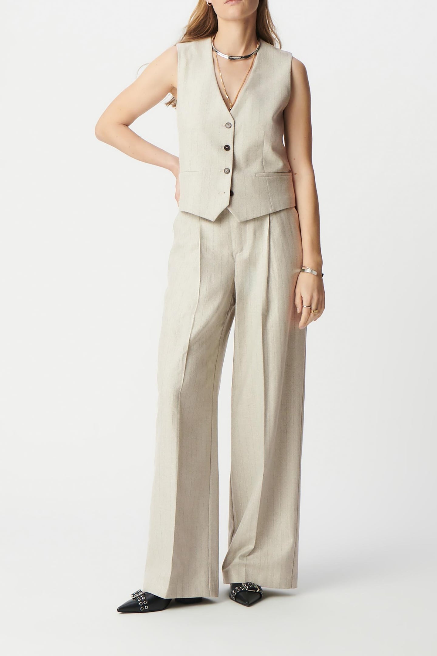 GREY LUREX STRIPED SUIT VEST 1