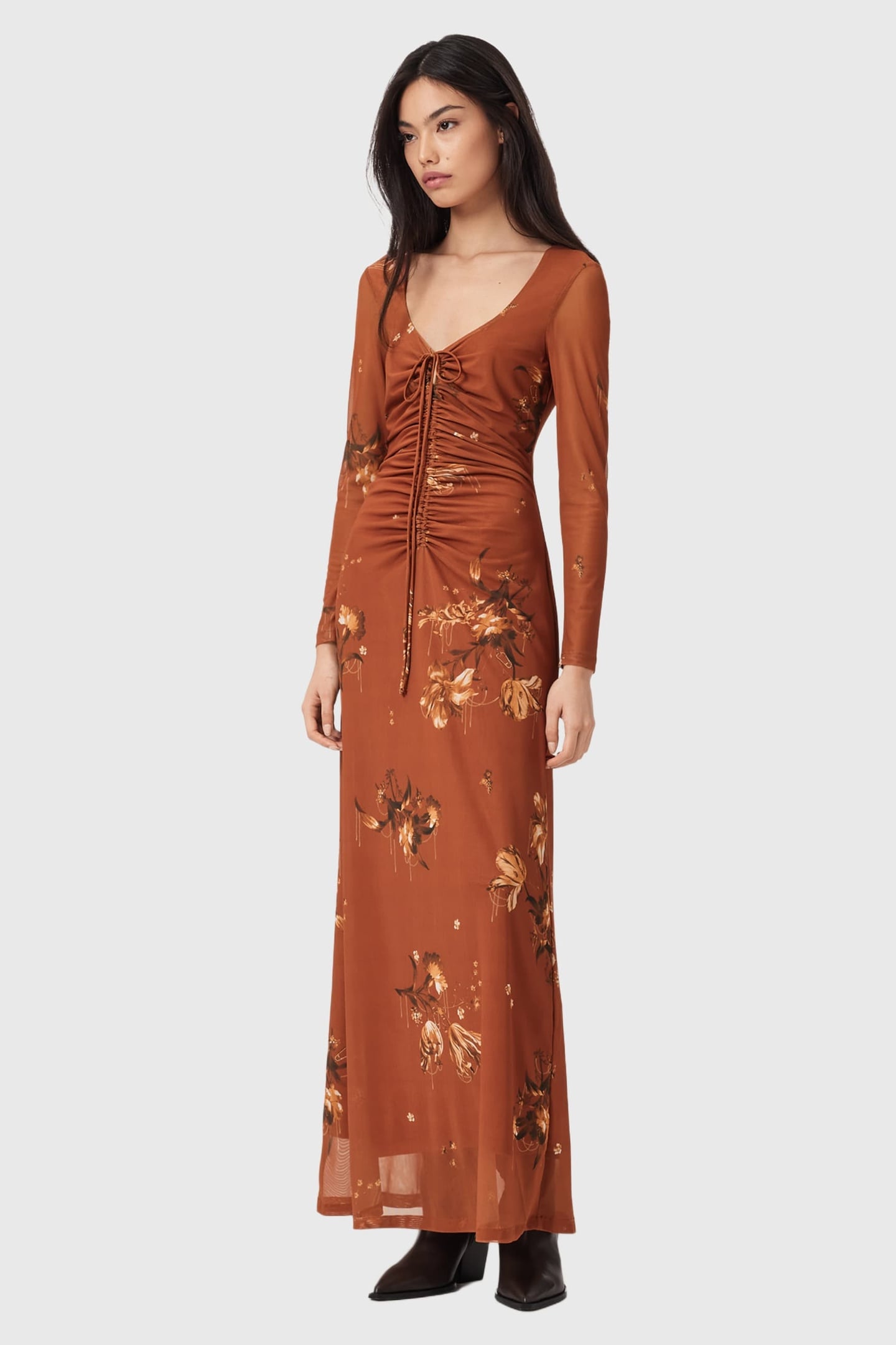GABBY LS MESH DRESS ANIA RUST BROWN 1