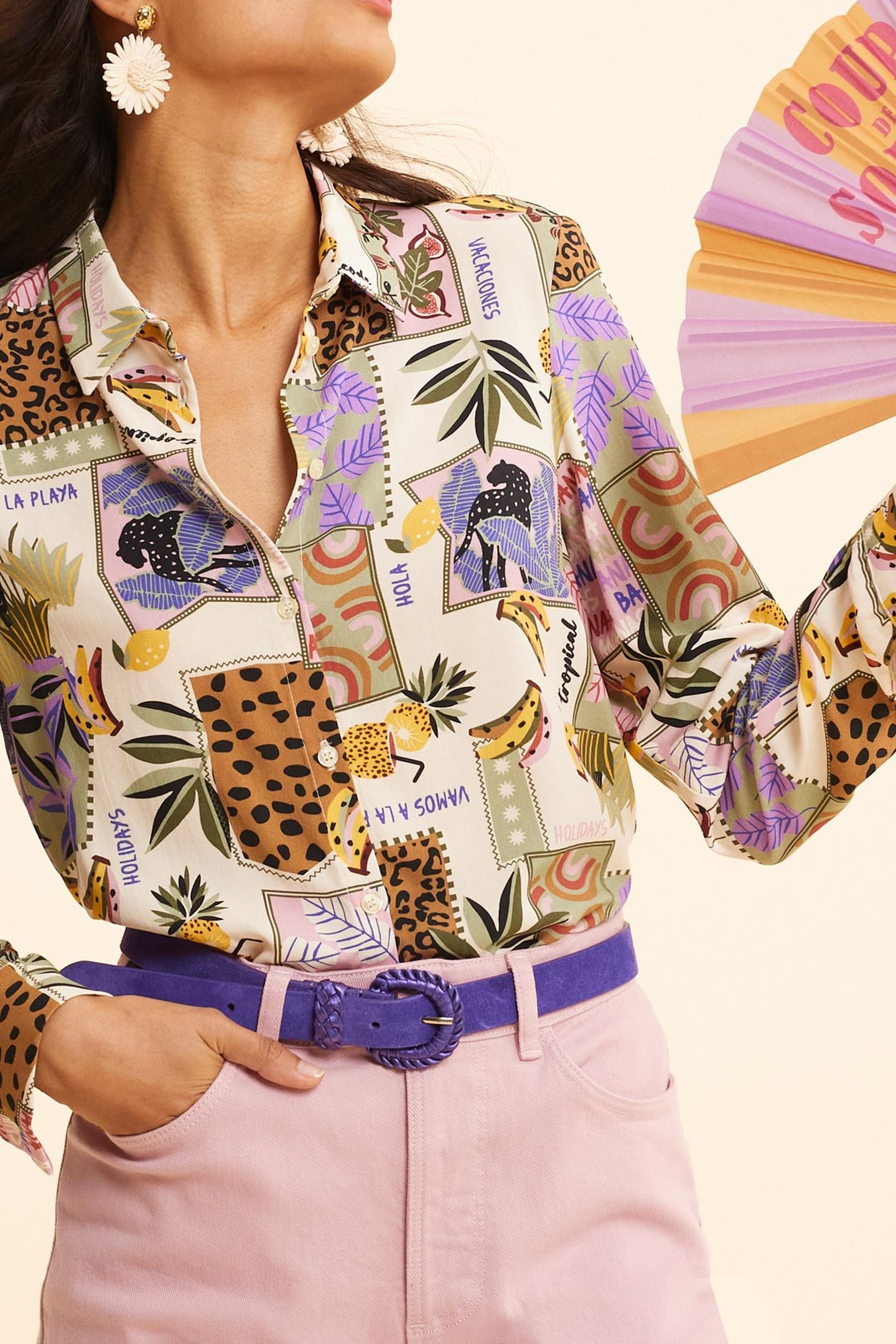 BANANA PATCHWORK PRINT SHIRT ECRU 5
