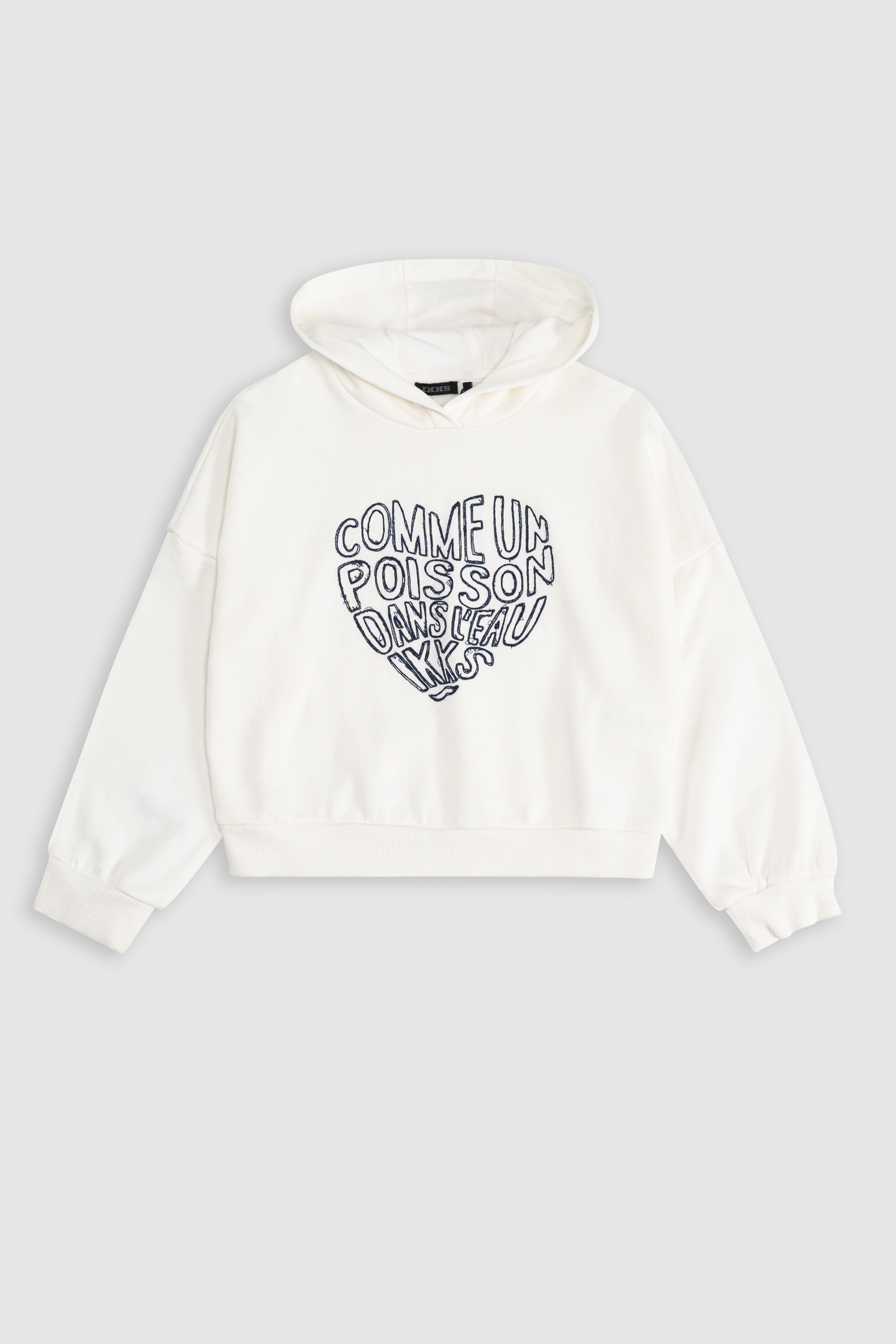 WHITE HOODIE WITH HEART EMBROIDERED MESSAGE 1