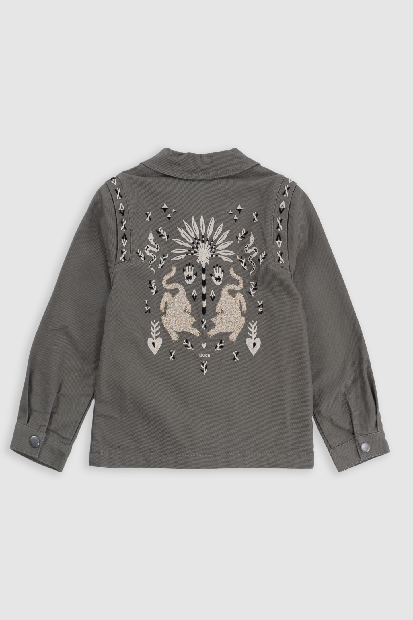 KHAKI MAXI EMBROIDERED BACK SAFARI JACKET 2