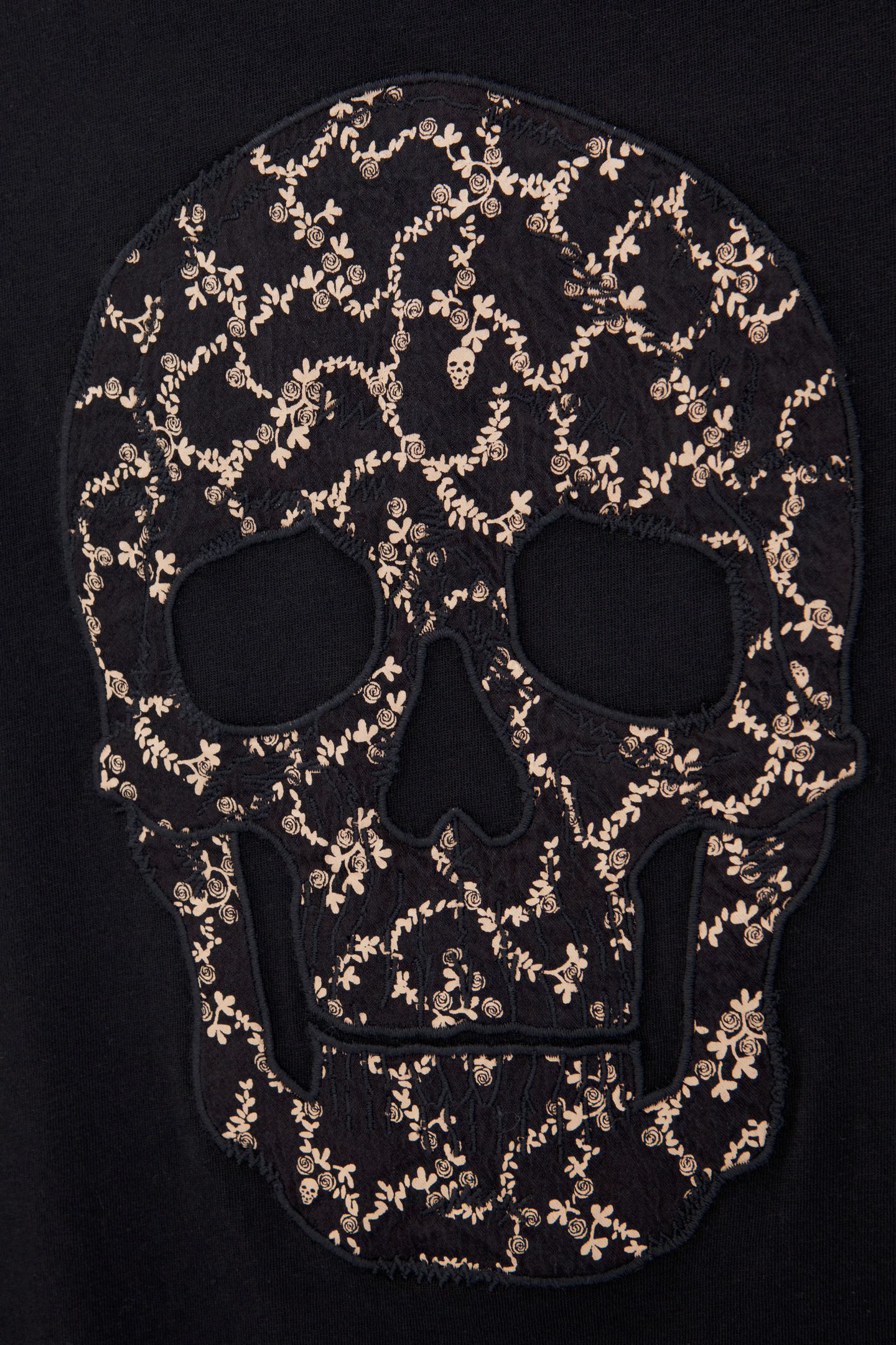 BLACK ORGANIC COTTON T-SHIRT WITH EMBROIDERED SKULL 7